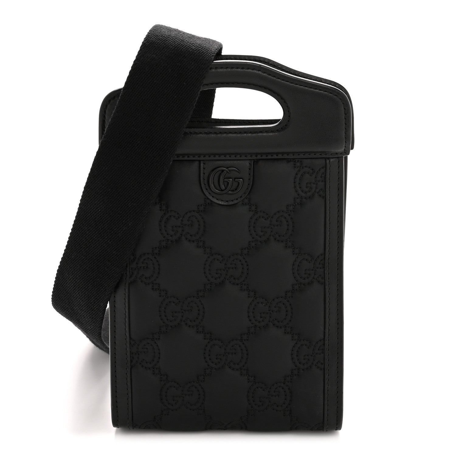 Nylon Calfskin Enamel GG Matelasse Mini Top Slip Handle Crossbody Bag Black