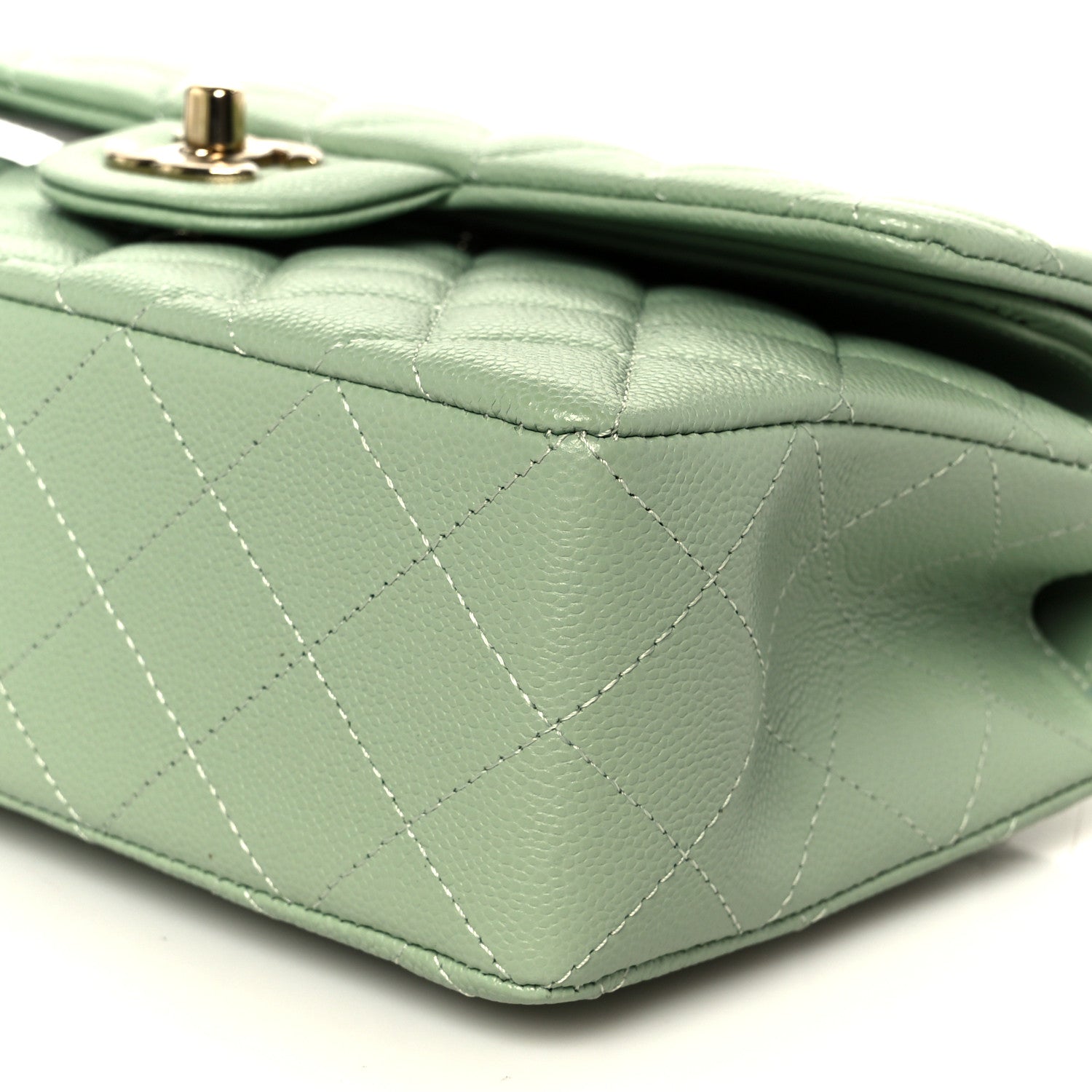 Caviar Quilted Small Double Flap Light Green