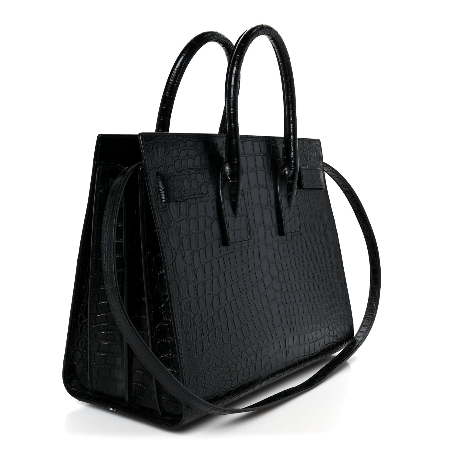 Calfskin Crocodile Embossed Small Sac de Jour Black