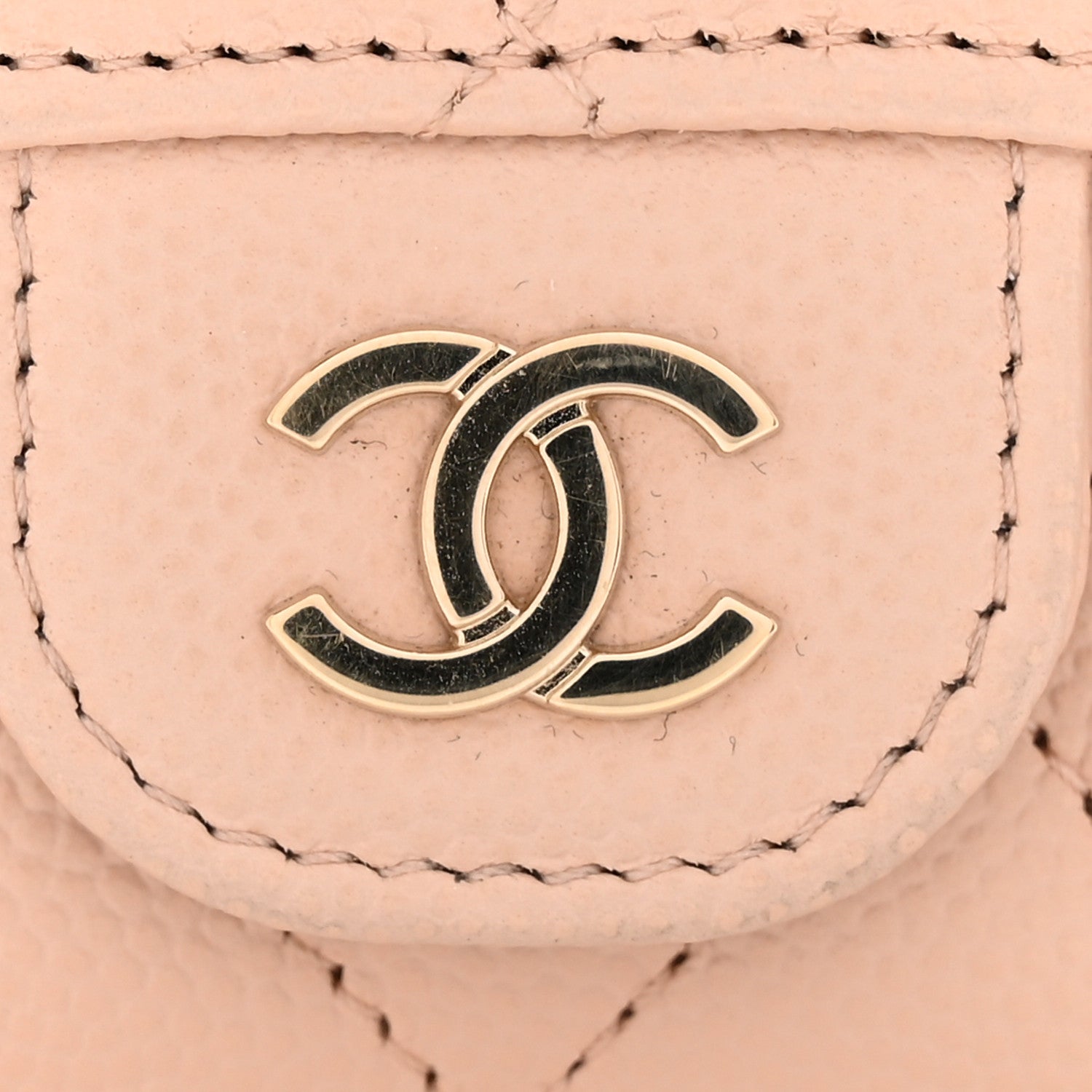 Caviar Quilted Flap Card Holder Wallet Light Beige