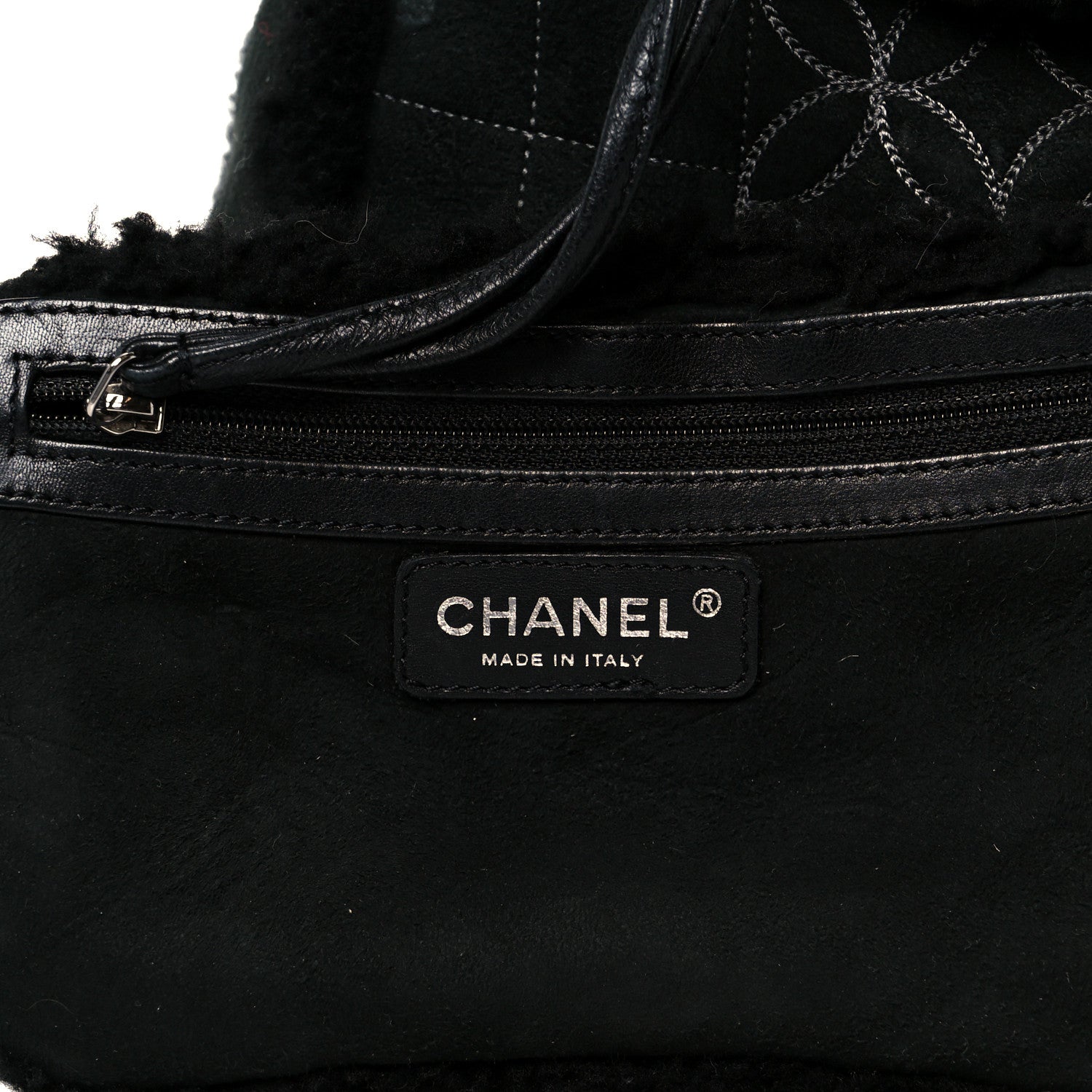 Shearling Suede Stitched CC Tote Black