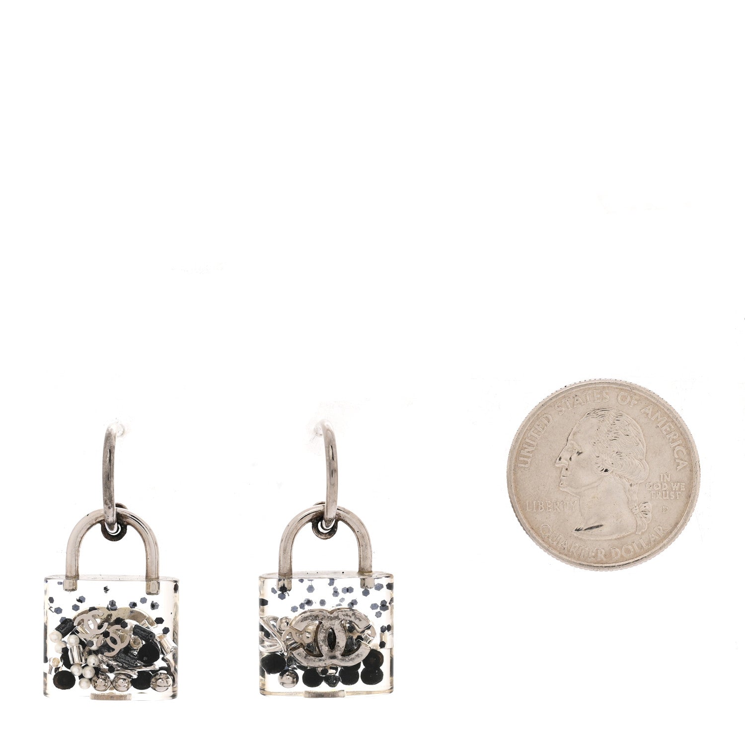 Resin Pearl CC Padlock Earrings Grey