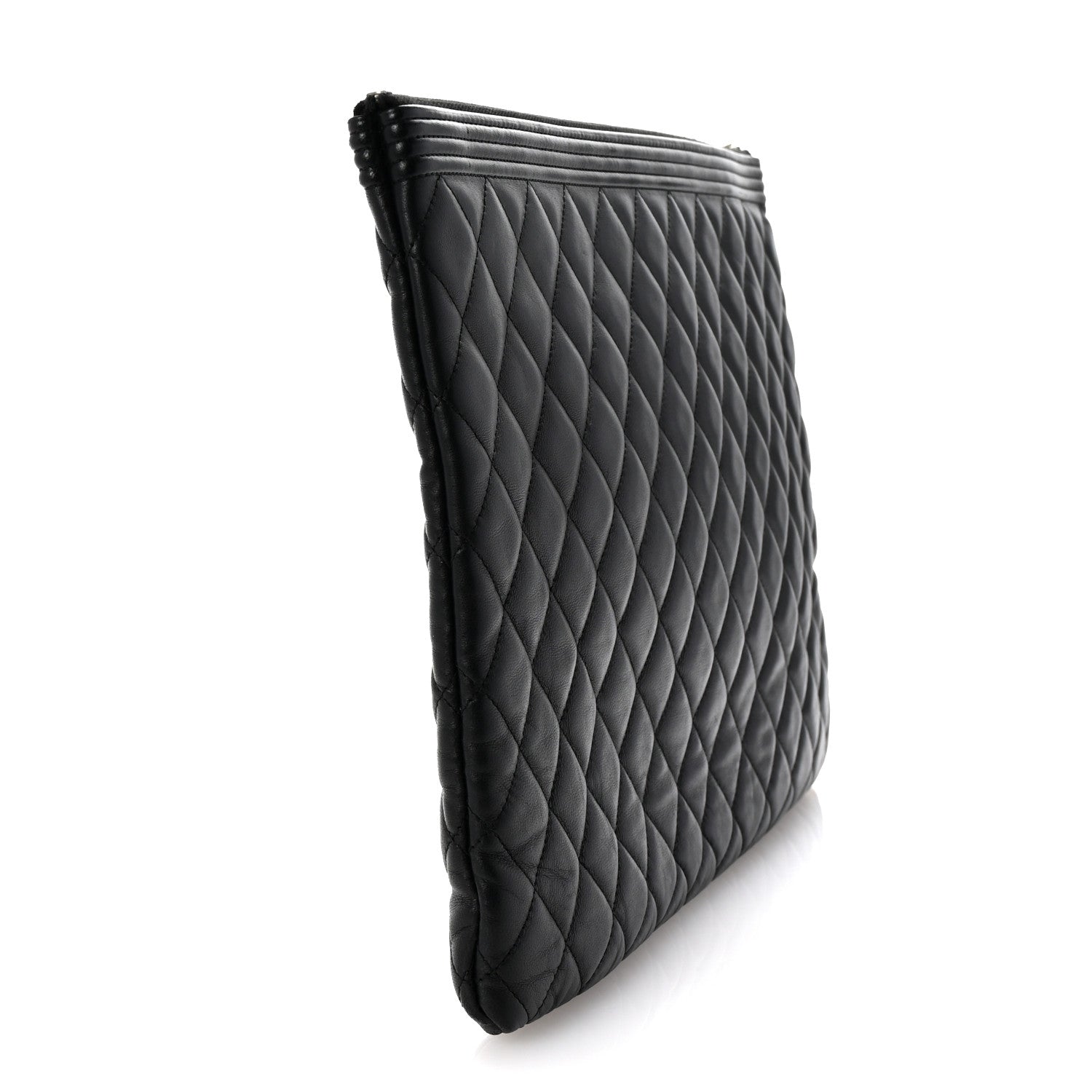 Lambskin Quilted Large Boy Cosmetic Case Black