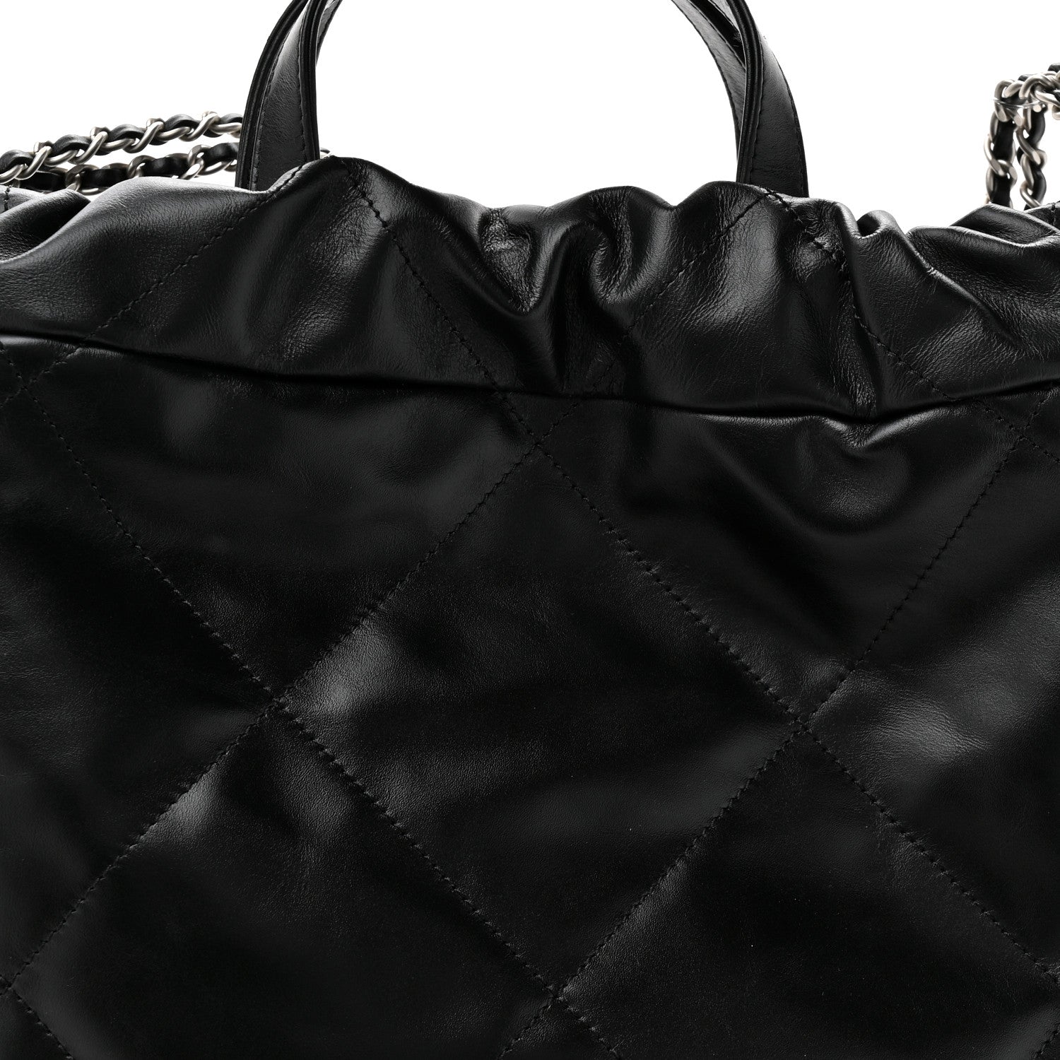 Shiny Calfskin Quilted Chanel 22 Backpack Black