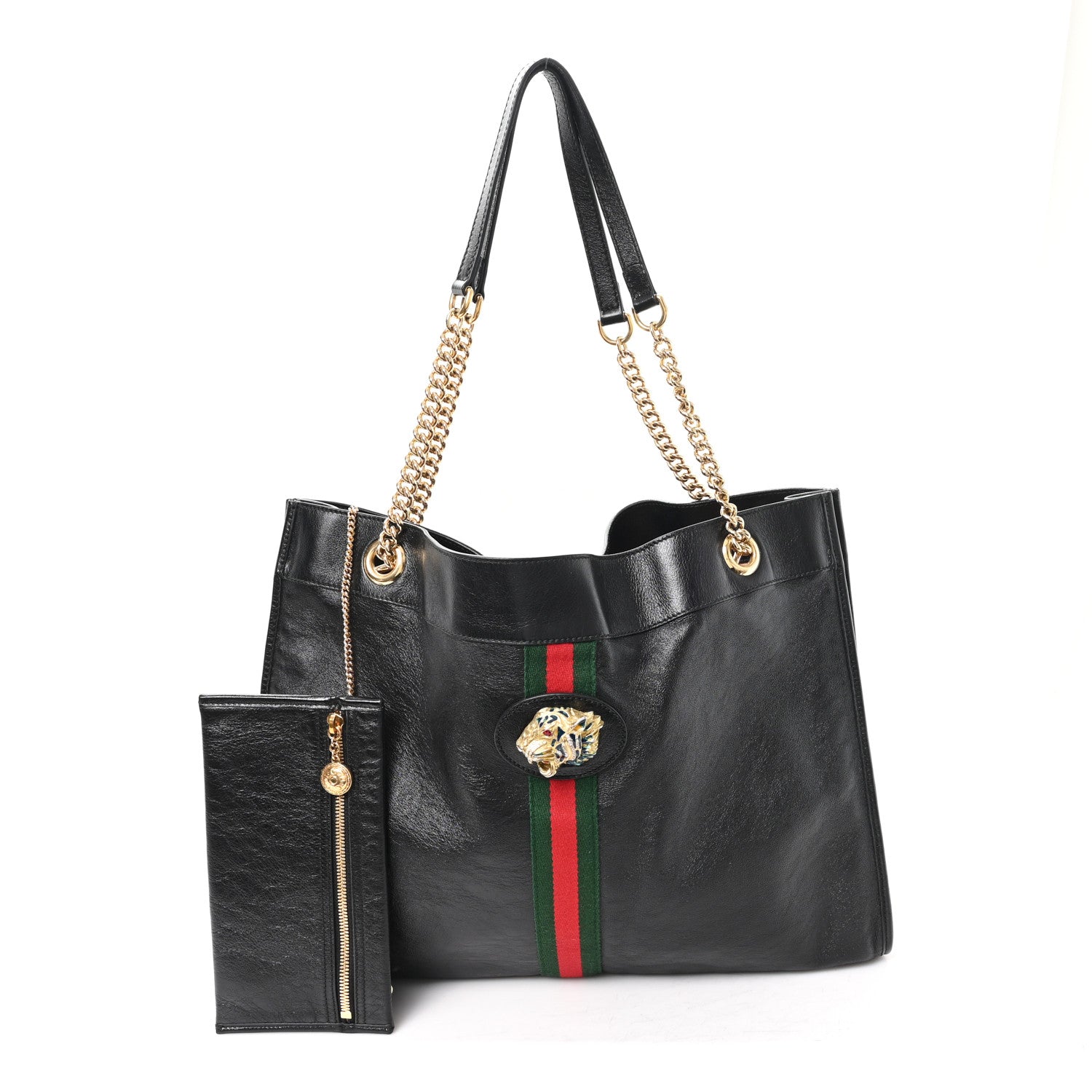 Calfskin Large Rajah Chain Tote Black