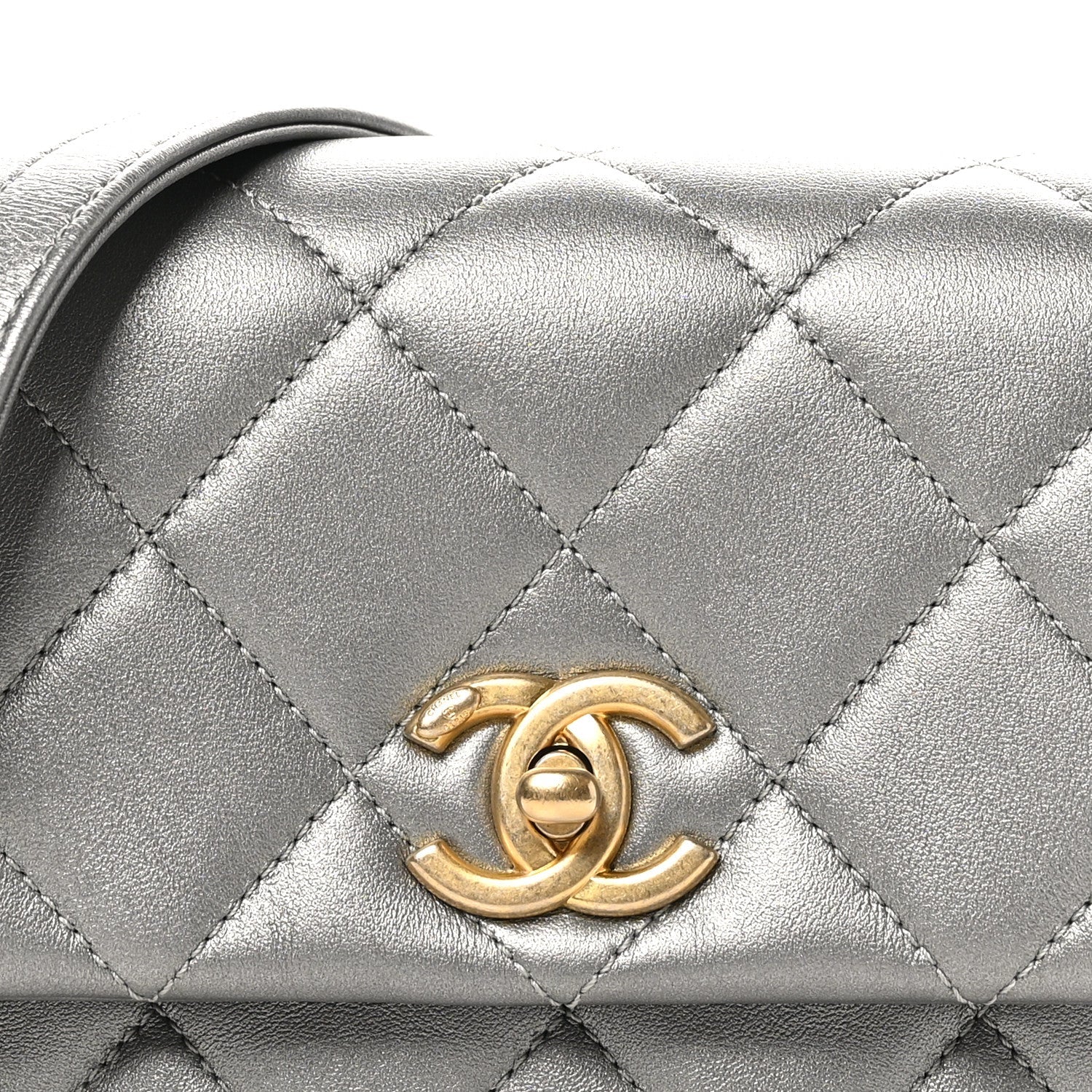 Metallic Lambskin Quilted Mini Side Note Flap Grey