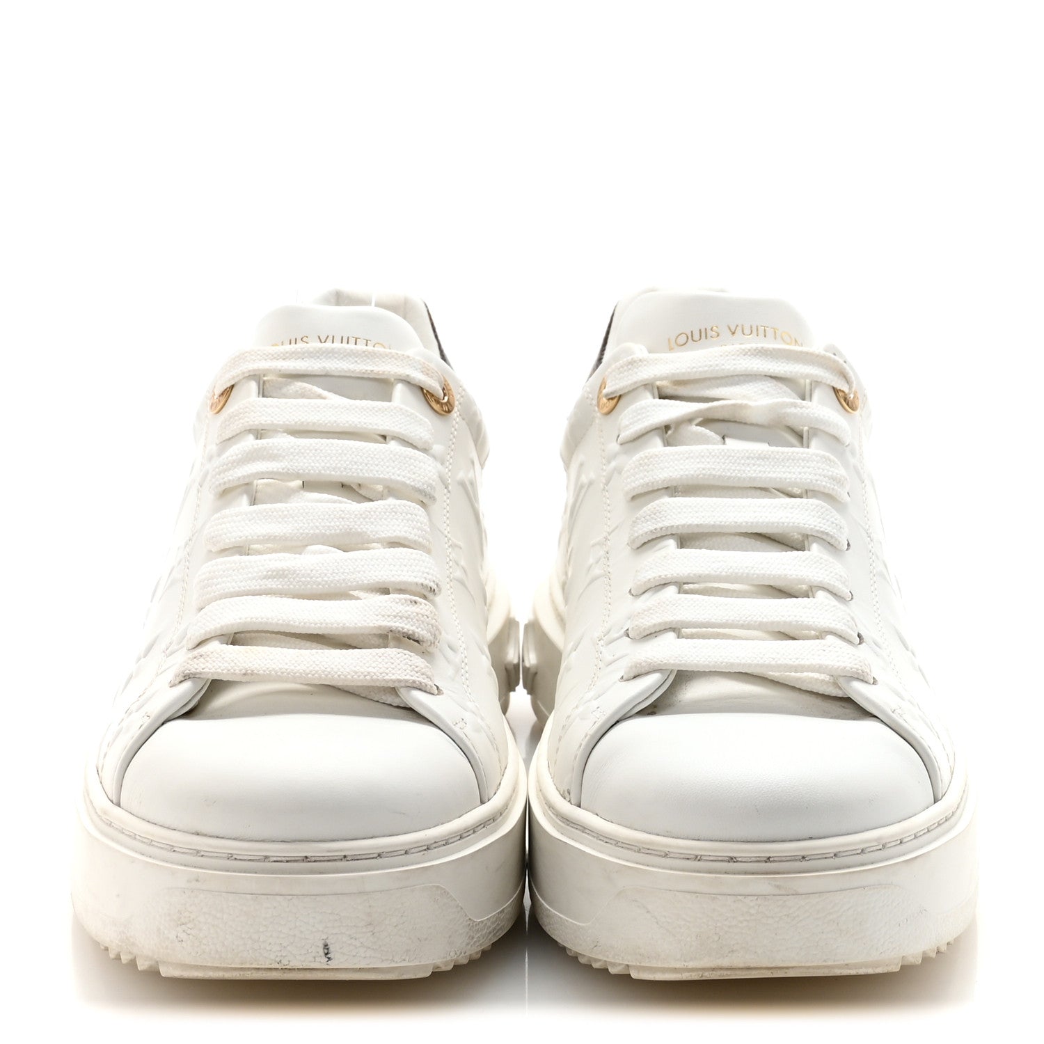 Lambskin Embossed Monogram Time Out Sneakers 40 White