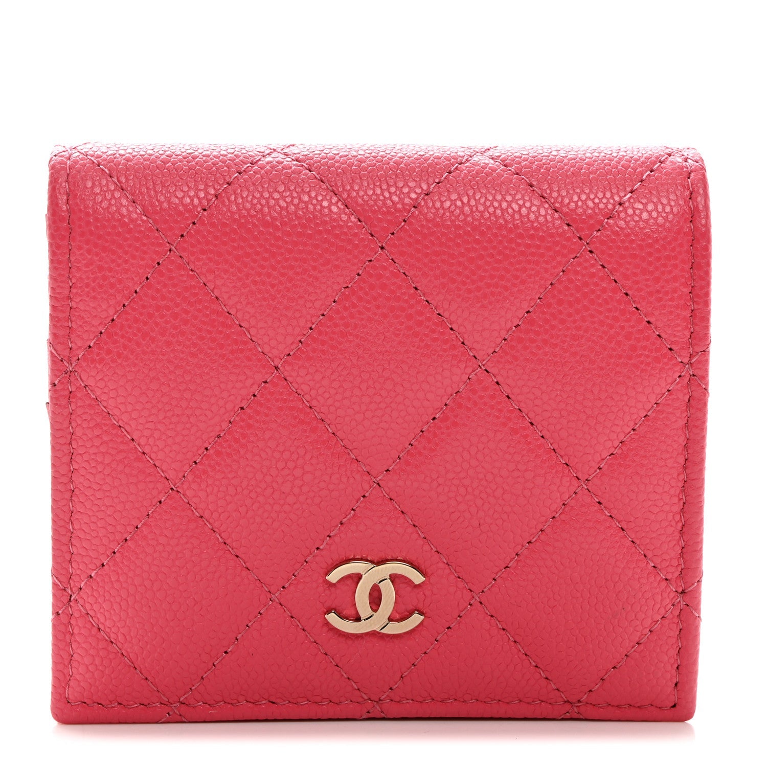 Caviar Quilted Compact Bifold Wallet Pink