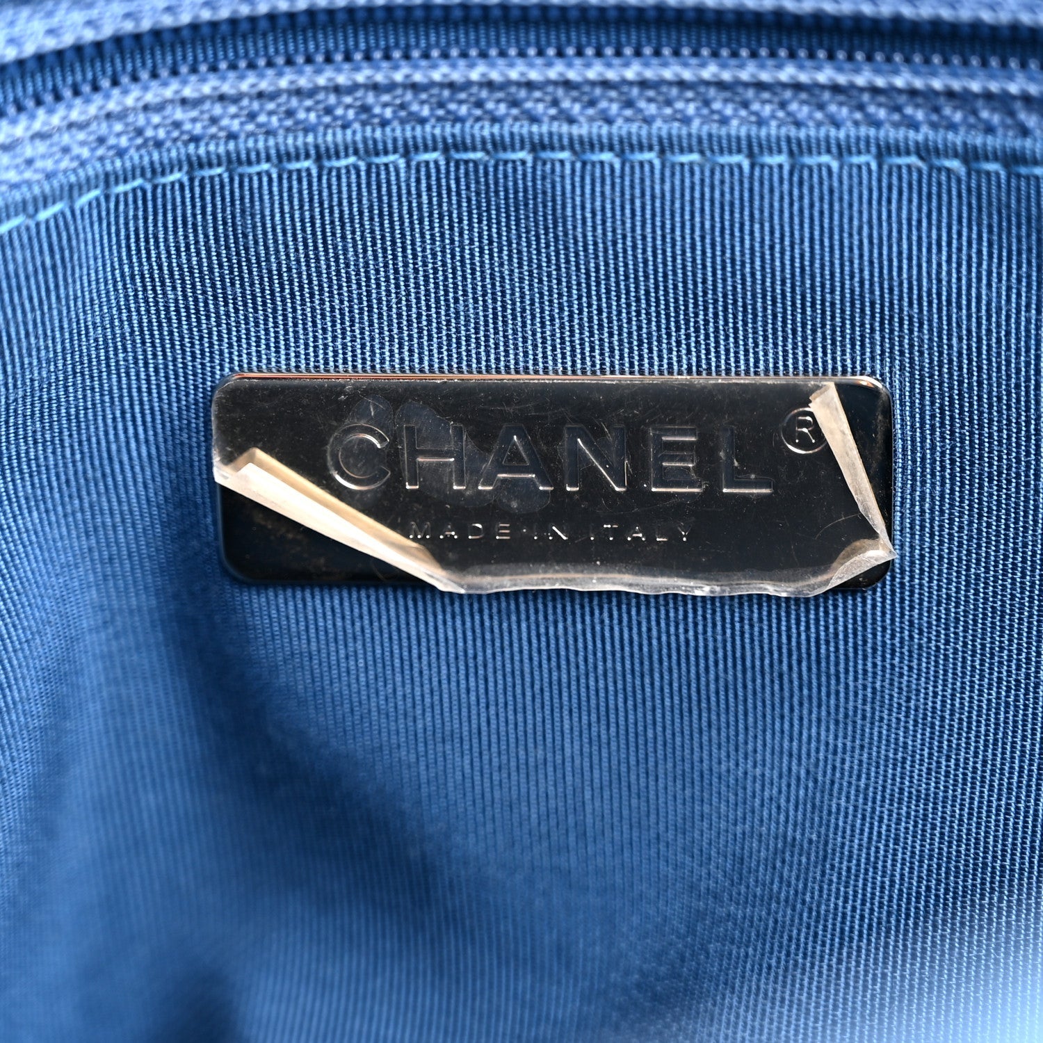 Calfskin Stitched Chain Top Handle Bucket Bag Blue