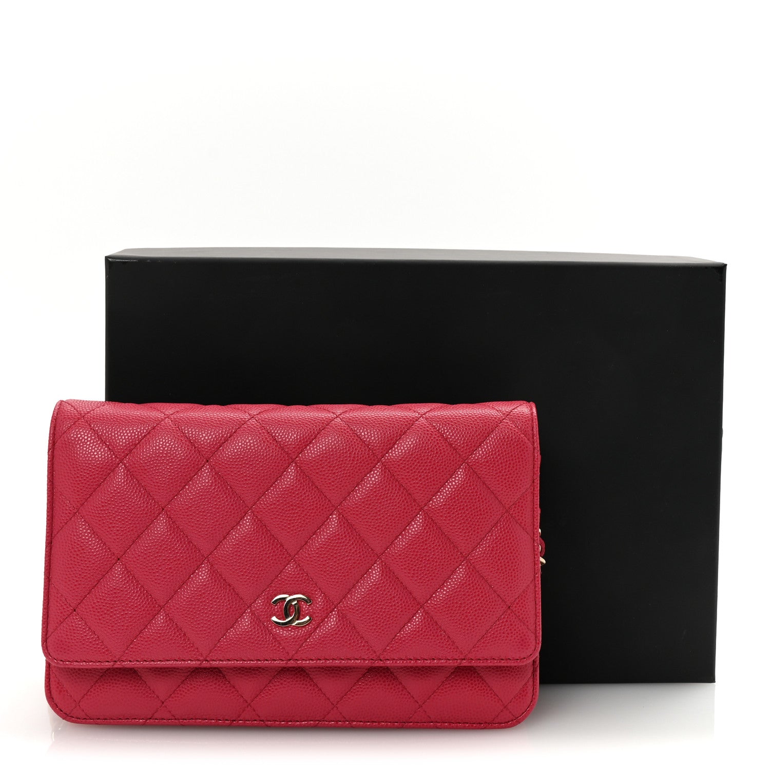 Caviar Quilted Wallet on Chain WOC Dark Pink