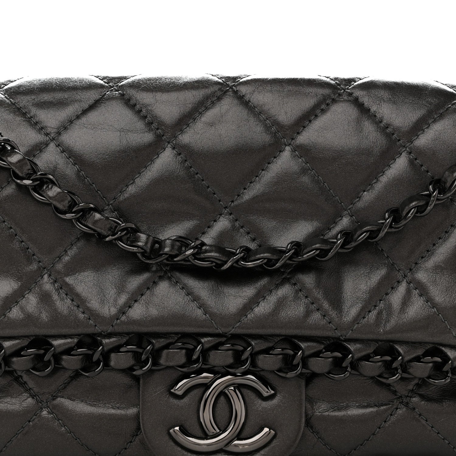 Calfskin Quilted Medium Chain Me Flap Grey
