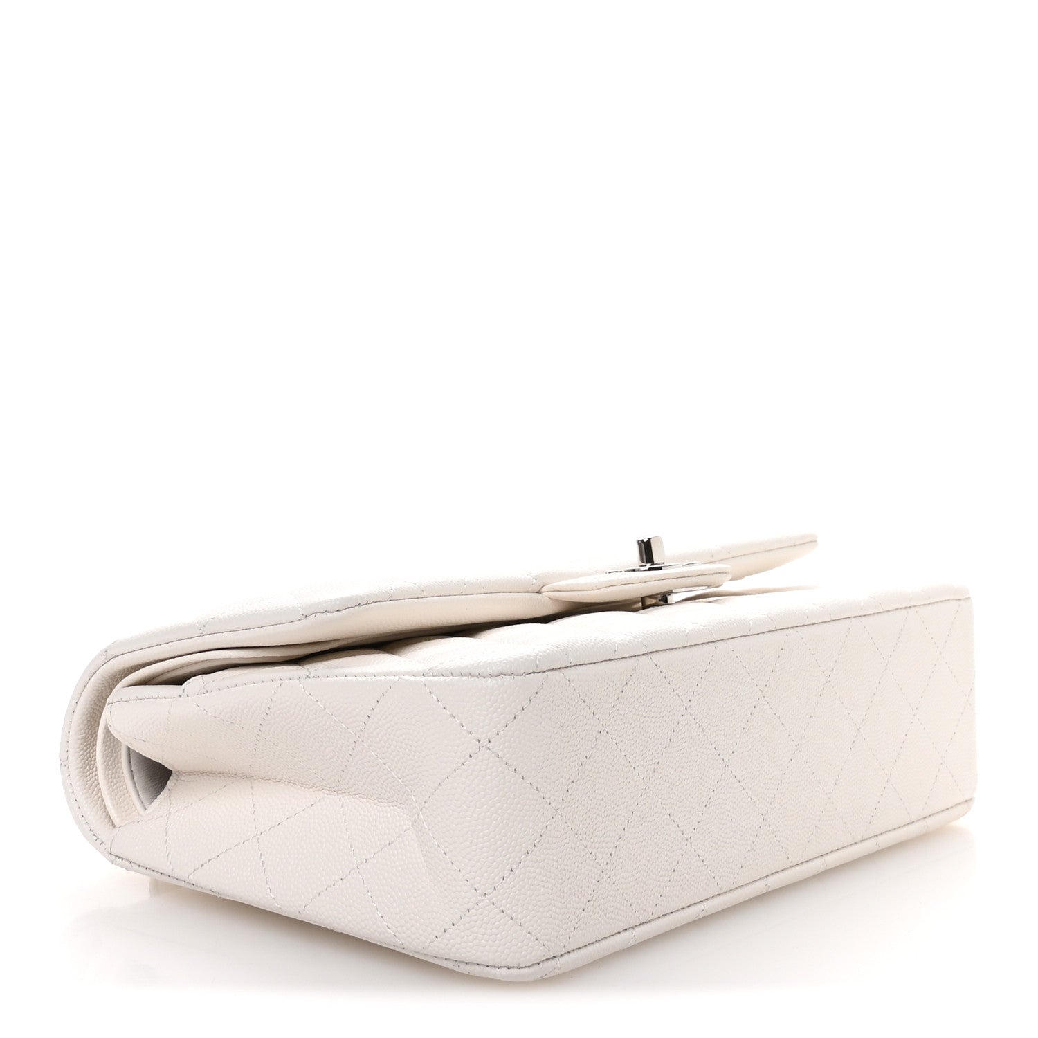 Caviar Quilted Medium Double Flap White