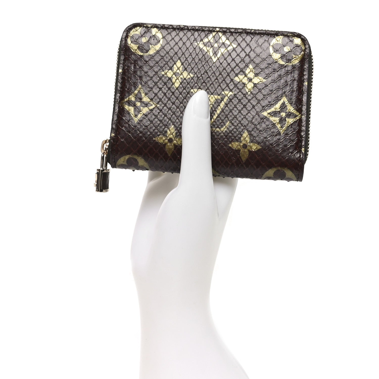 Snakeskin Monogram Zippy Padlock Coin Purse Brown