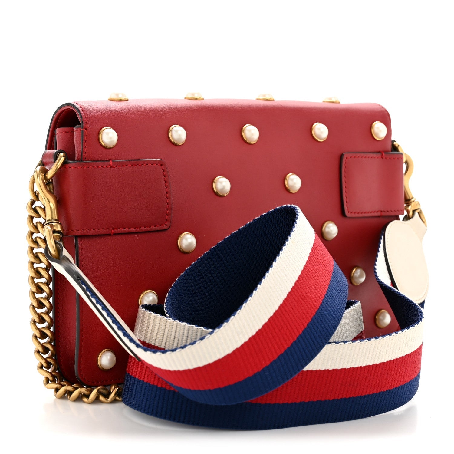 Nappa Pearl Studded Mini Queen Margaret Broadway Shoulder Bag Hibiscus Red