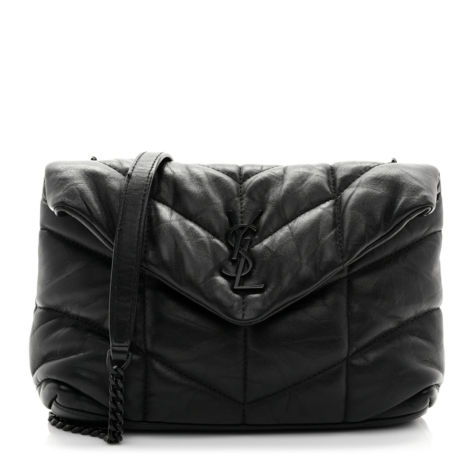 Lambskin Quilted Toy Loulou Puffer Monogram Monochrome Chain Satchel Black