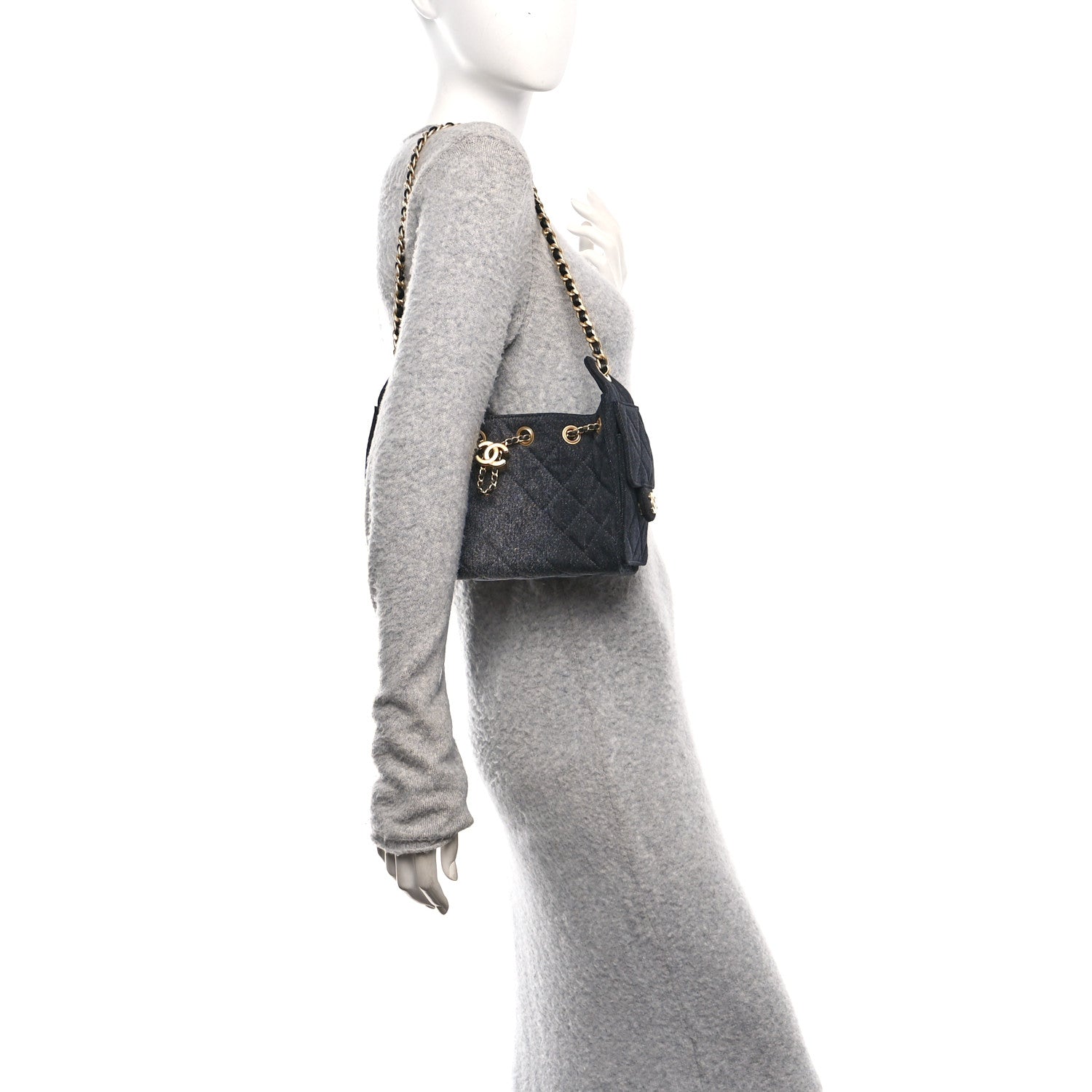 Denim Quilted Mini Chanel 25 Handbag Black