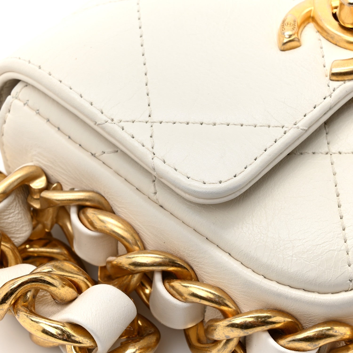 Calfskin Quilted Mini Framing Chain Bag White