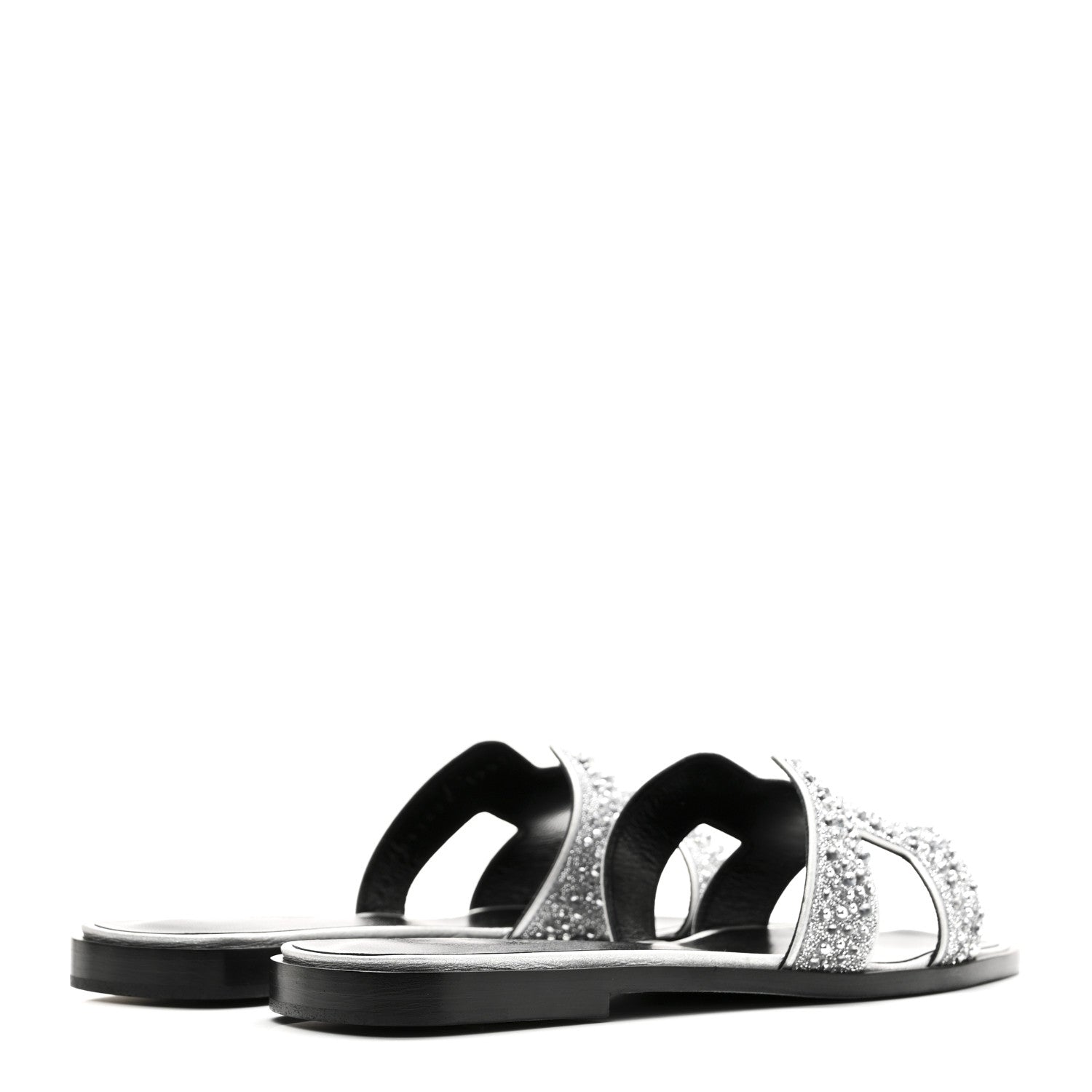Velvet Goatskin Crystal Beads Oran Sandals 37 Gris Argente
