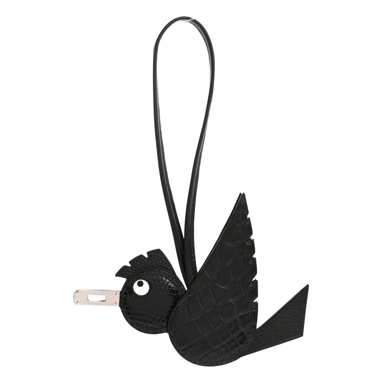 Epsom Chevre Mysore Swift Alligator Lizard Birdy Bag Charm Black