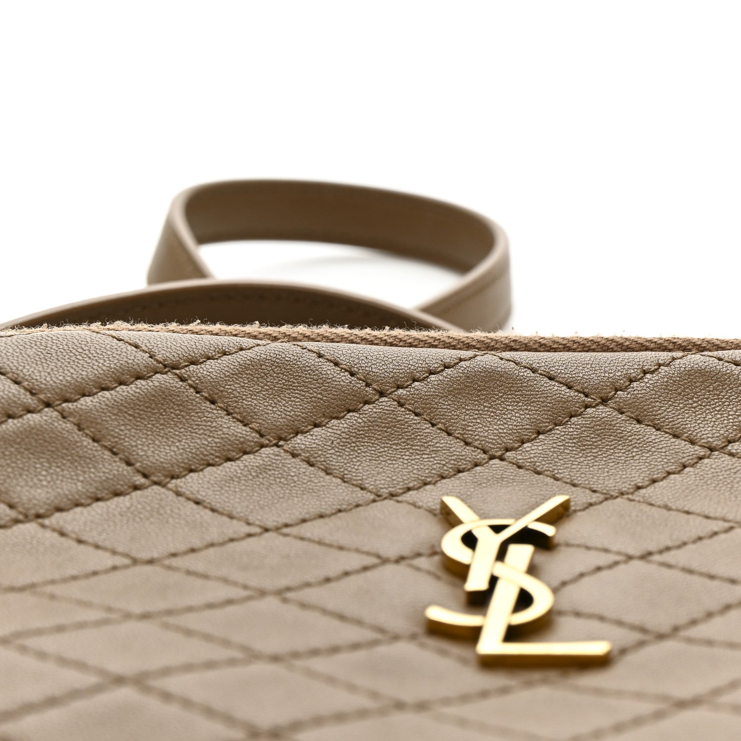 Lambskin Quilted Gaby Zipped Pouch Dark Cork