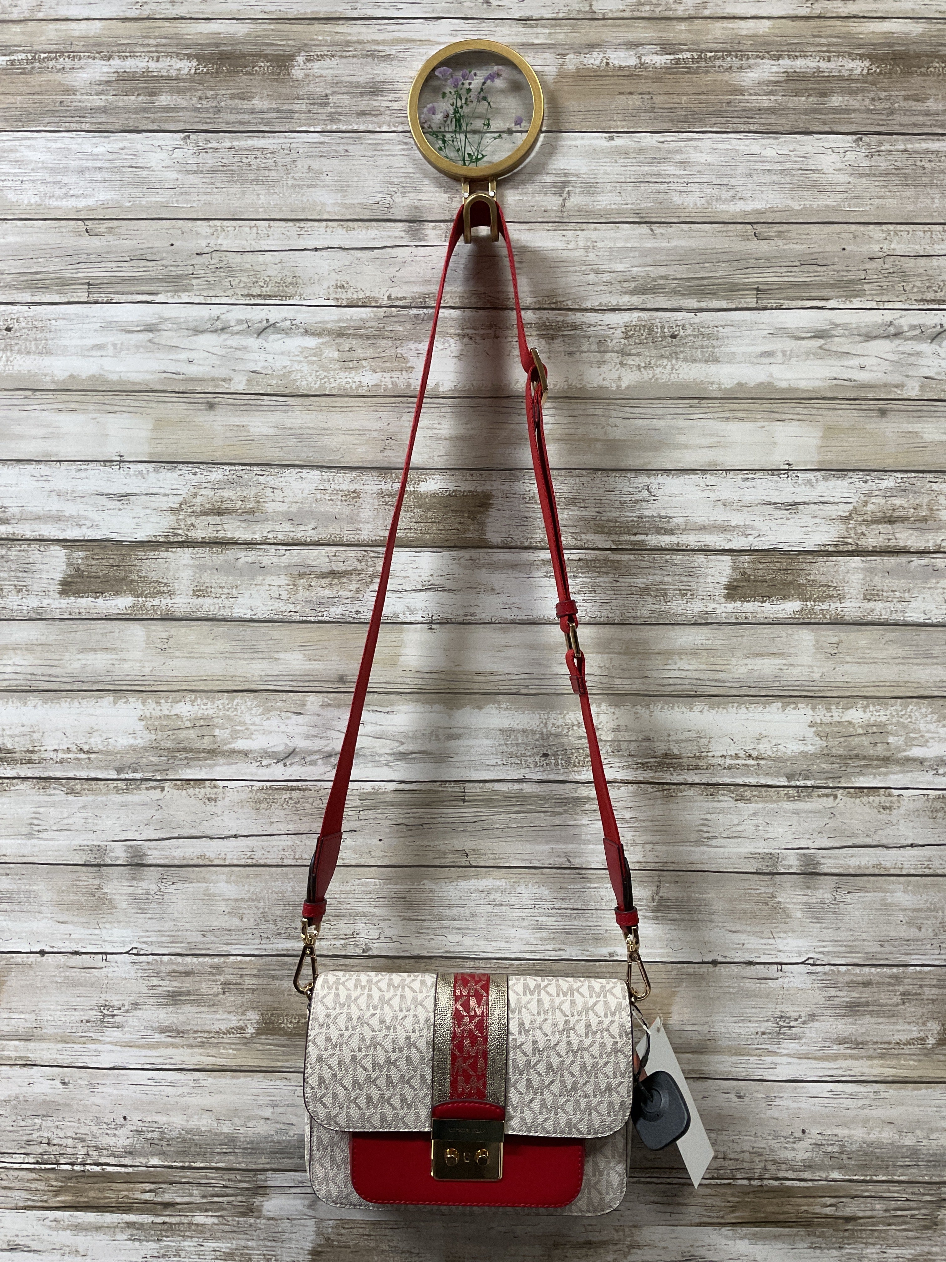 Crossbody Designer By Michael Kors In Red & White, Size:Small