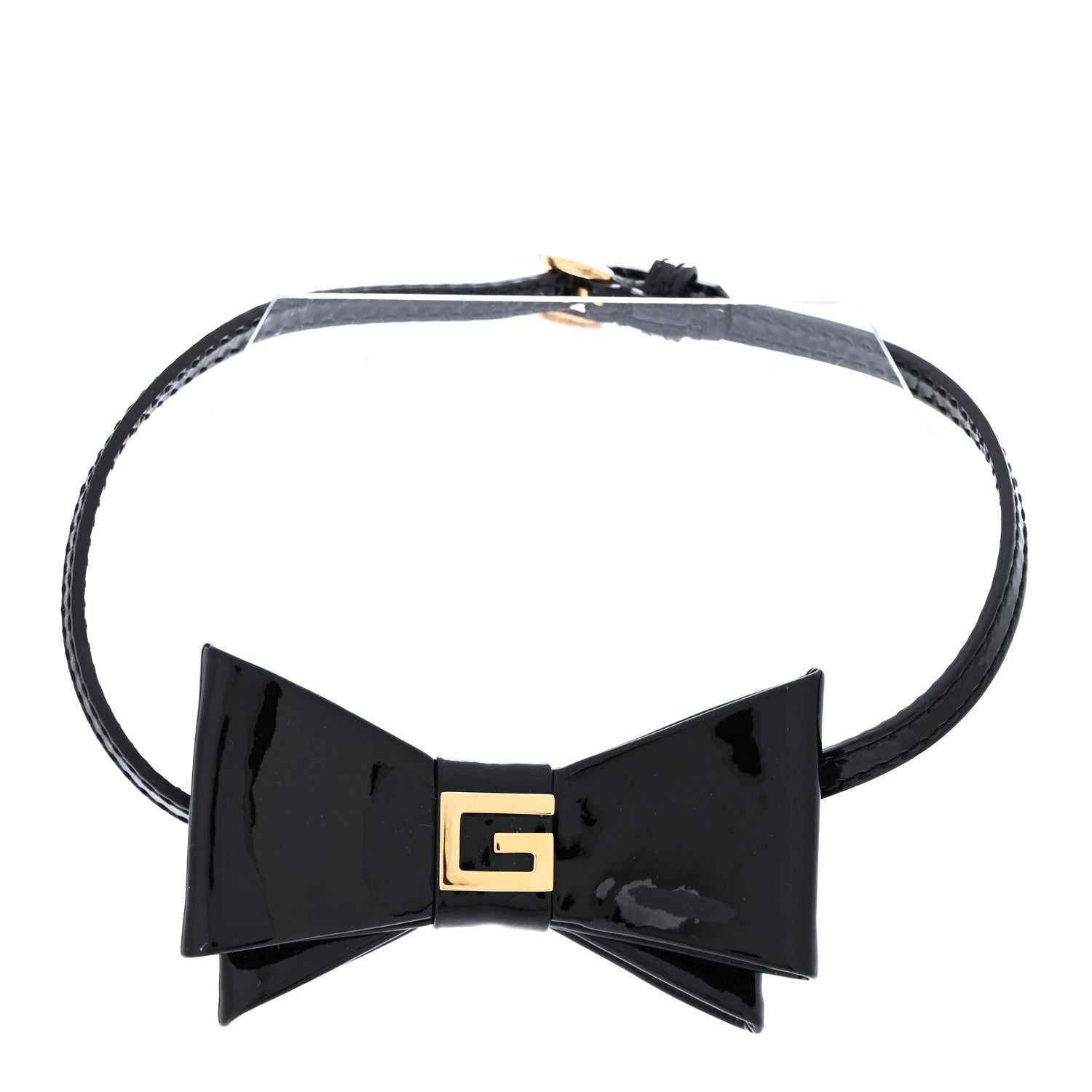 Patent G Bow Choker Necklace Black Gold