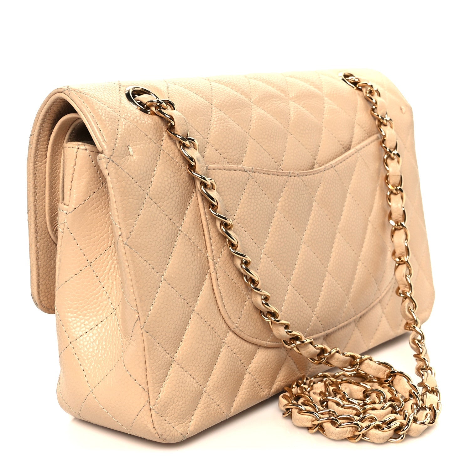 Caviar Quilted Medium Double Flap Beige
