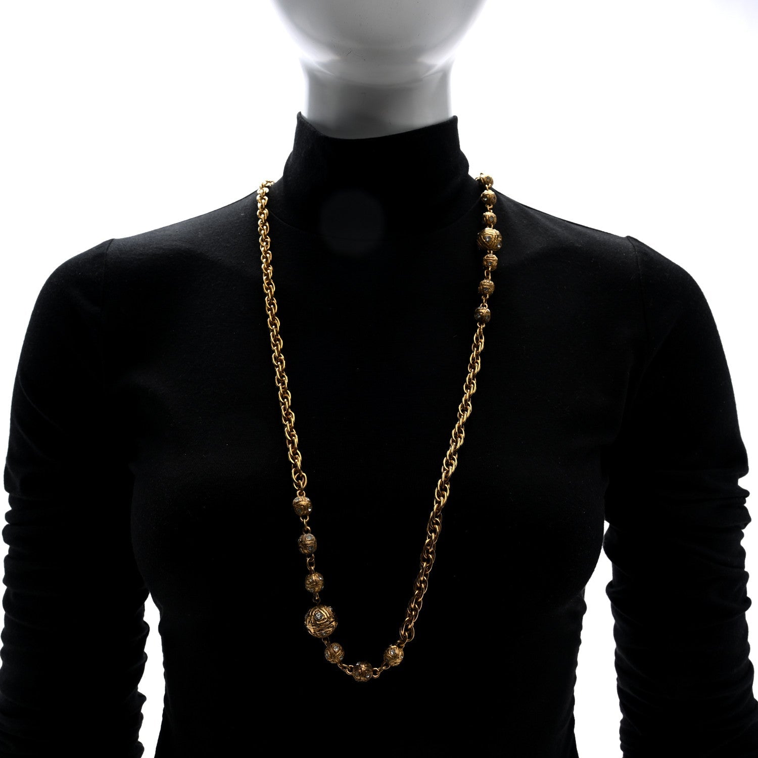 Metal Crystal CC Ball Chain Necklace Gold