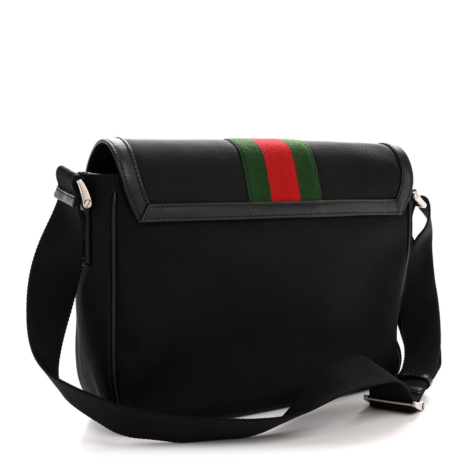 Techno Canvas Web Flap Messenger Bag Black