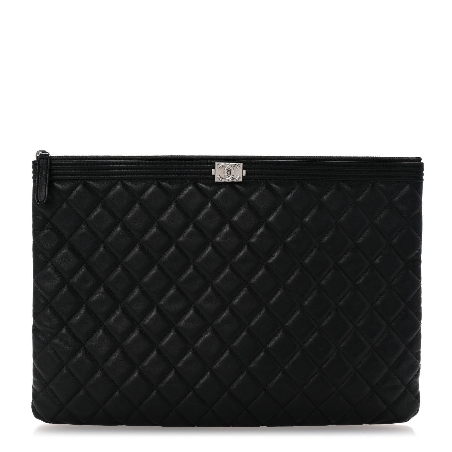 Lambskin Quilted Large Boy Cosmetic Case Black