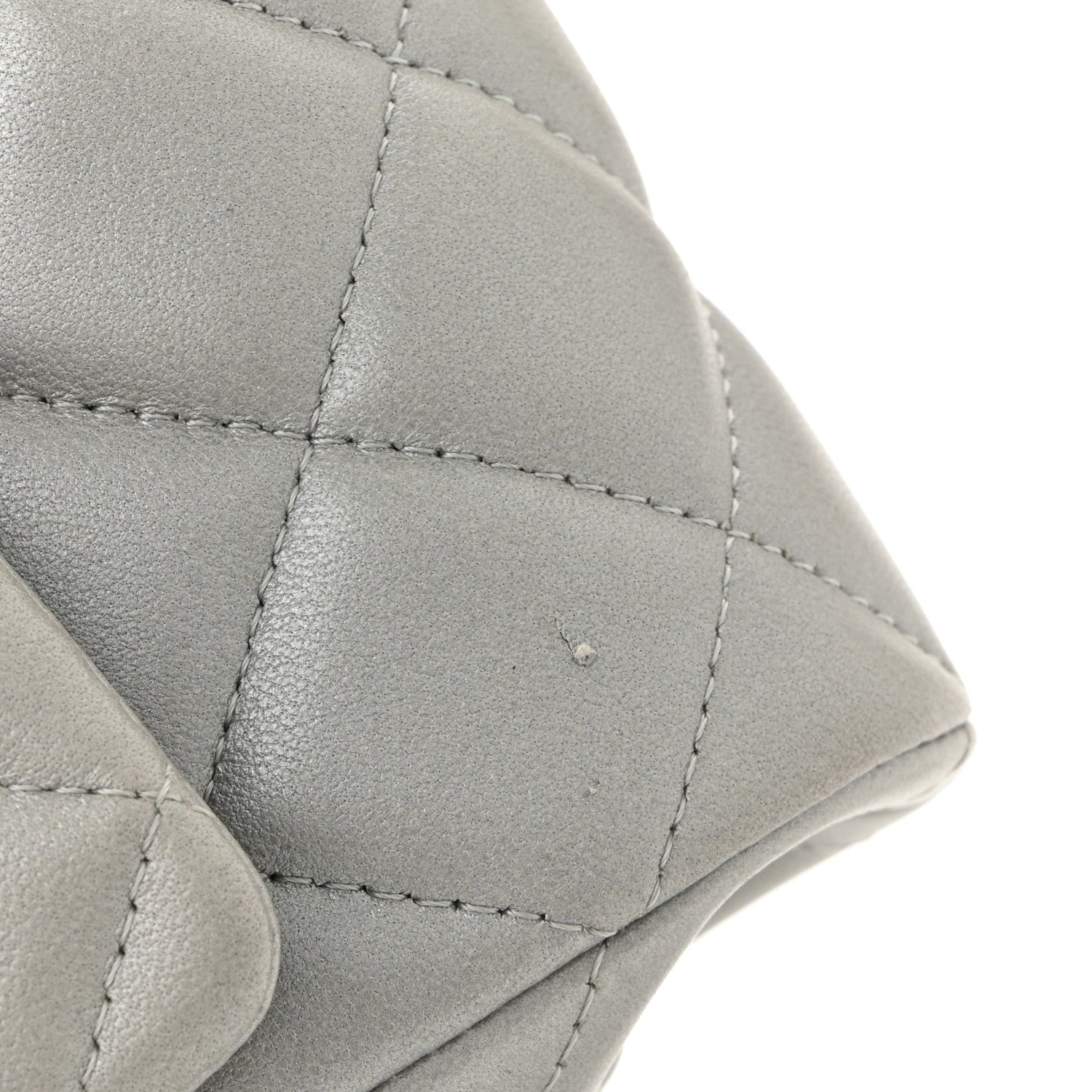 Metallic Lambskin Quilted Clutch With Chain Flap Silver