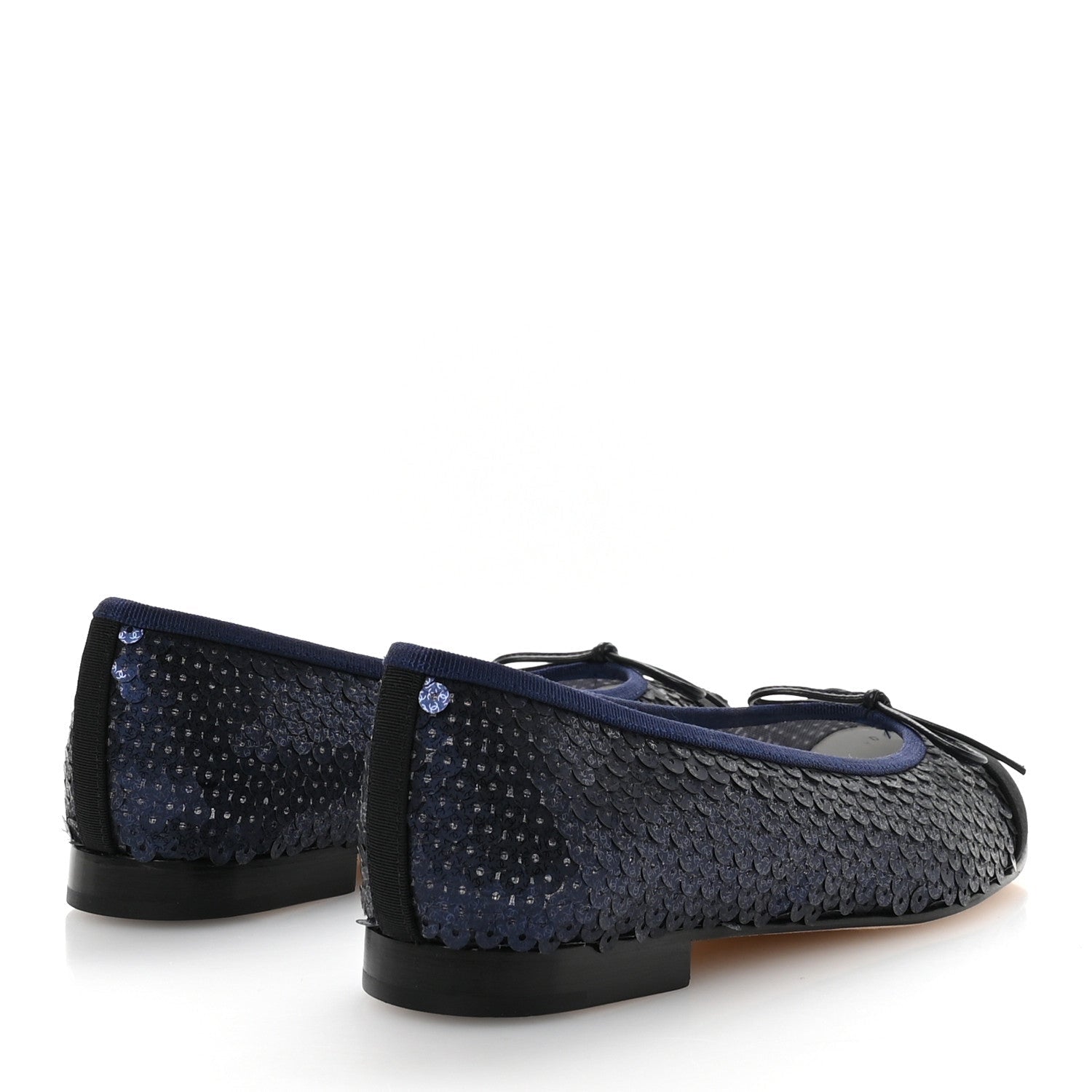 Glittered Muslin Grosgrain Cap Toe Ballerina Flats 37 Navy Blue Black