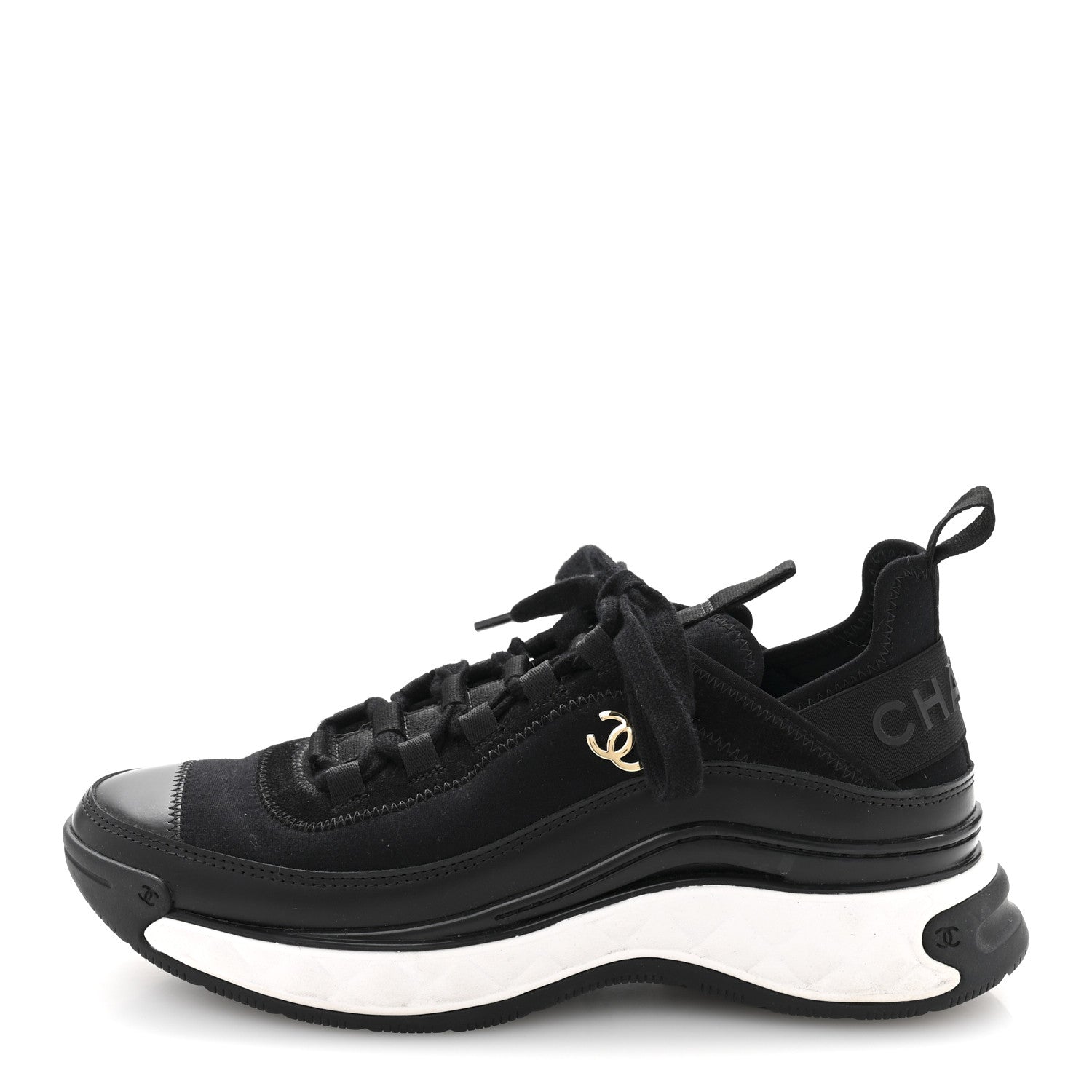 Velvet Calfskin Mixed Fibers CC Sneakers 38 Black
