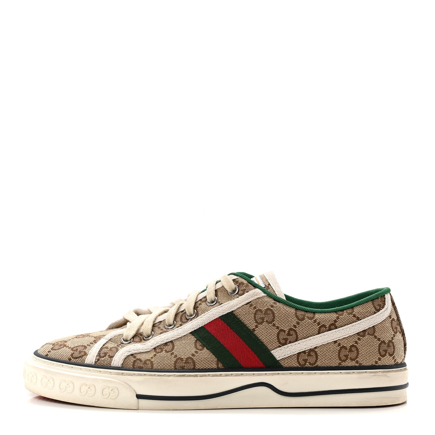 GG Monogram Web Womens 1977 Tennis Sneakers 41 Beige Ebony Mystic White