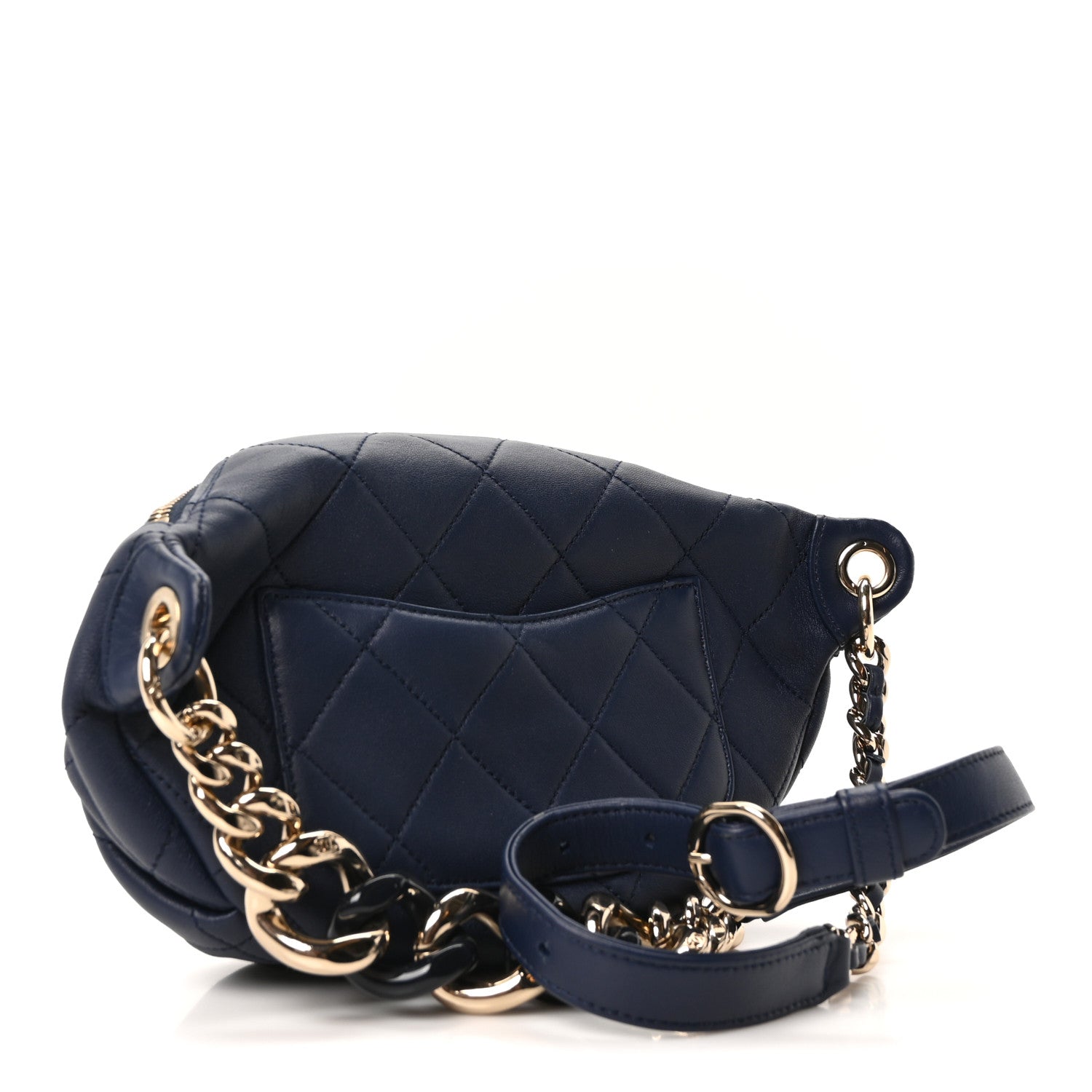 Lambskin  Quilted Resin Bi-Color Waist Bag Fanny Pack Navy Blue