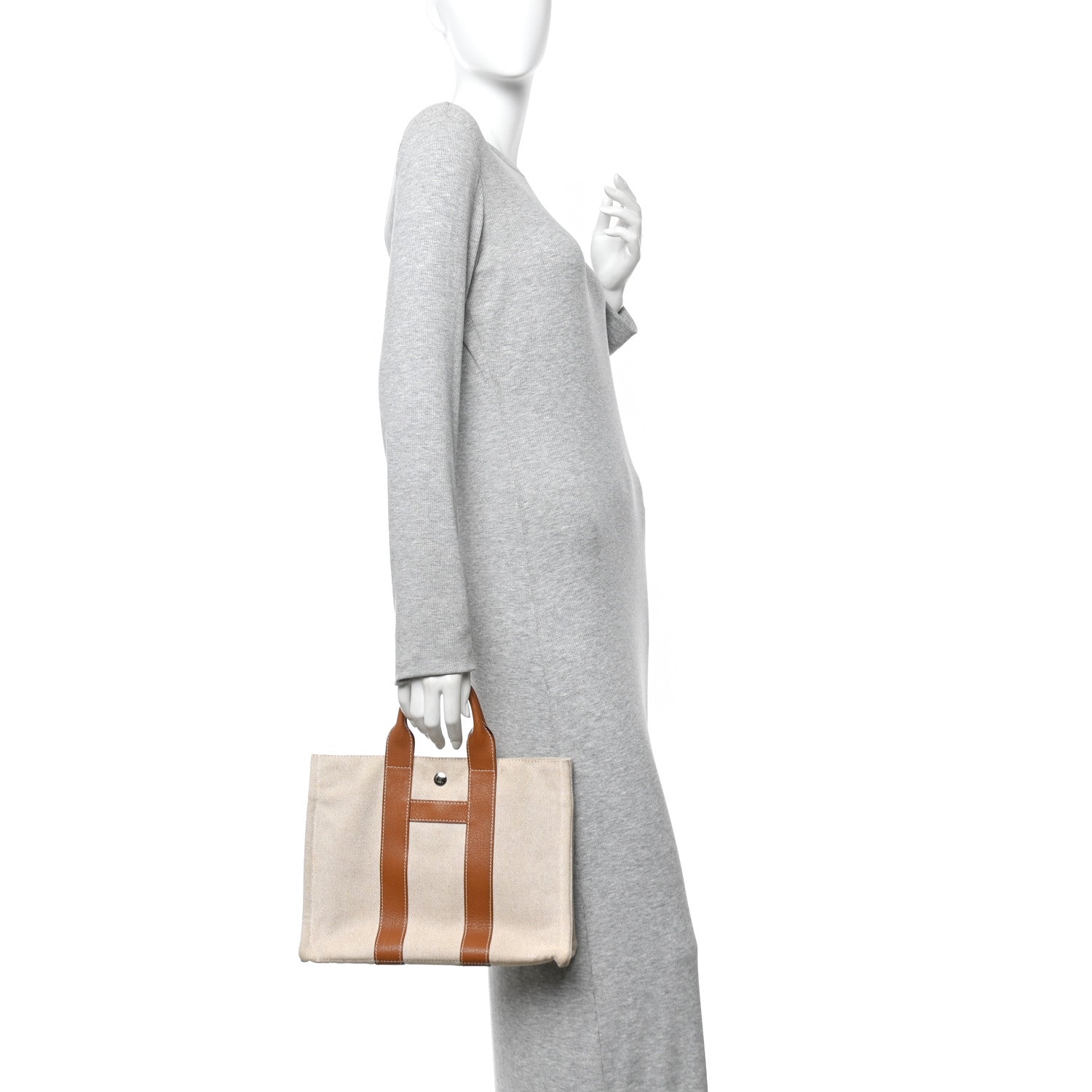 Toile Taurillon Clemence Sac Harnais Tote PM Beige Gold