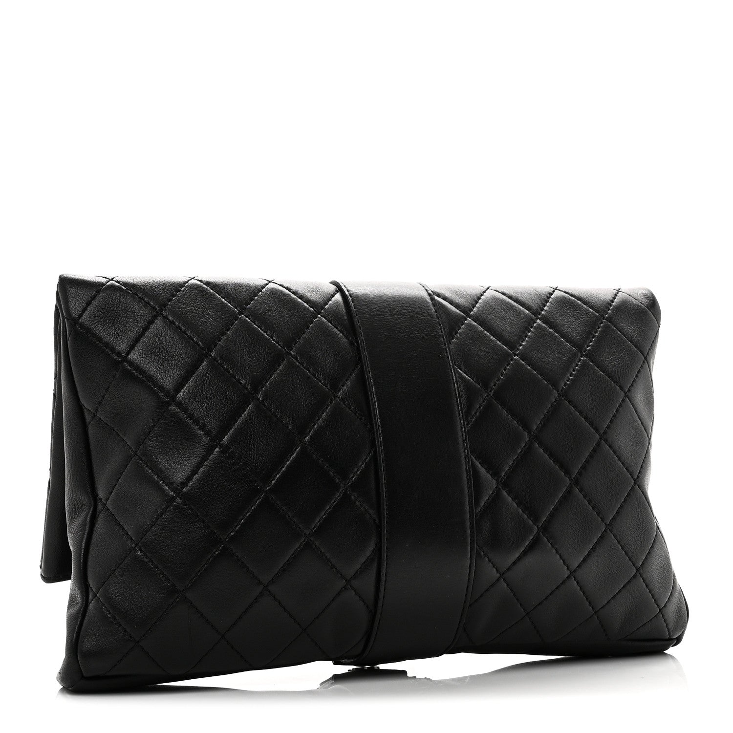 Lambskin Quilted Grip Clutch Black