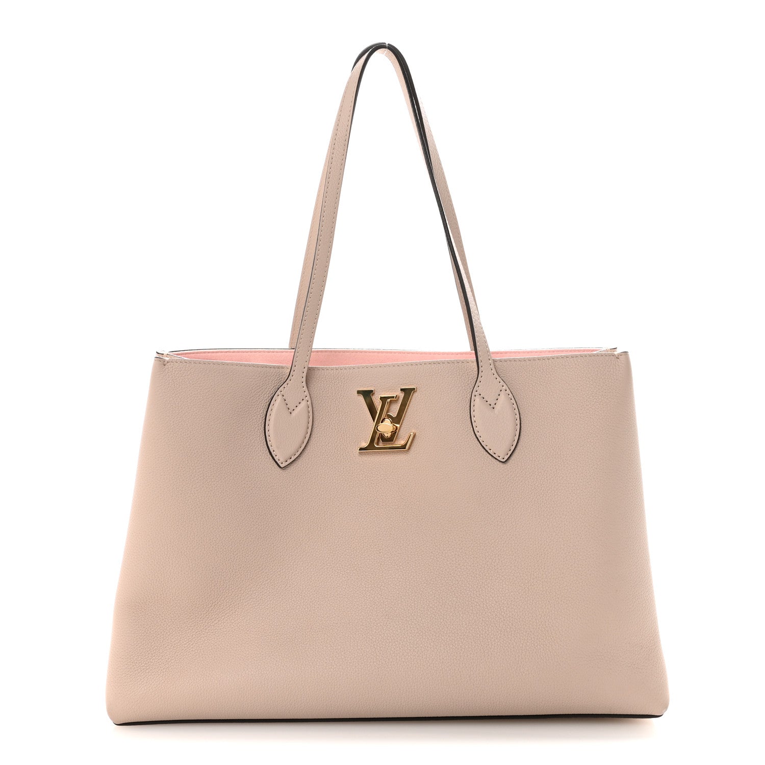Grained Calfskin Lockme Shopper Greige