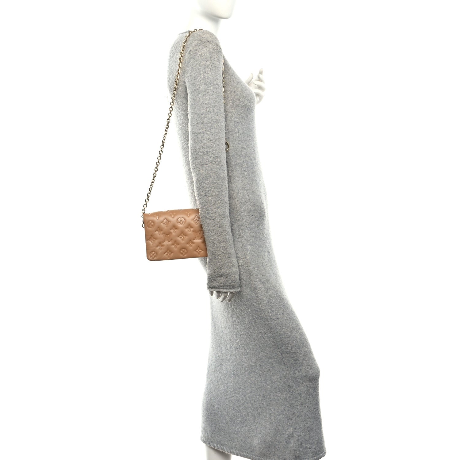 Lambskin Embossed Monogram Pochette Coussin Camel