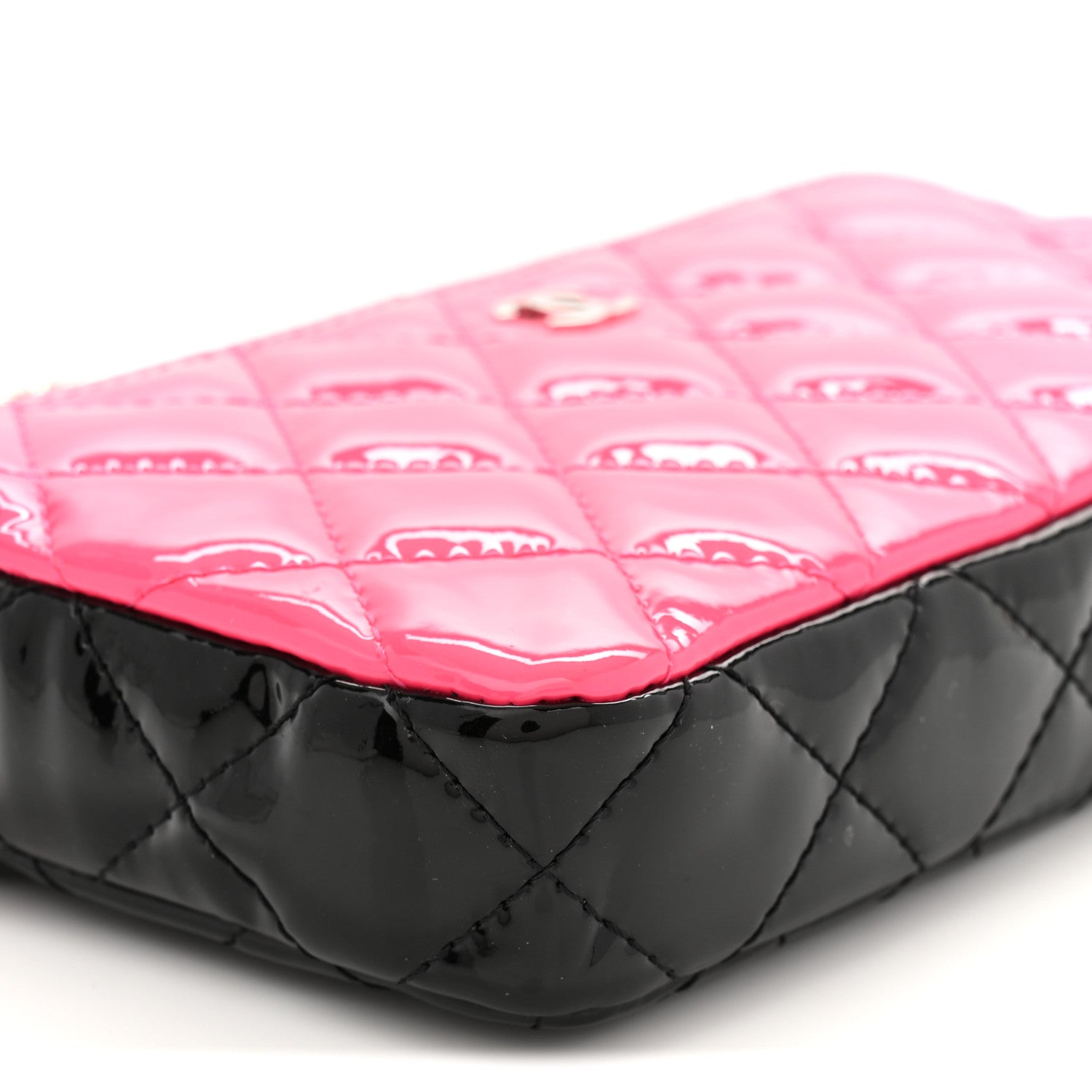 Patent Quilted Small Clutch With Chain Pink Black