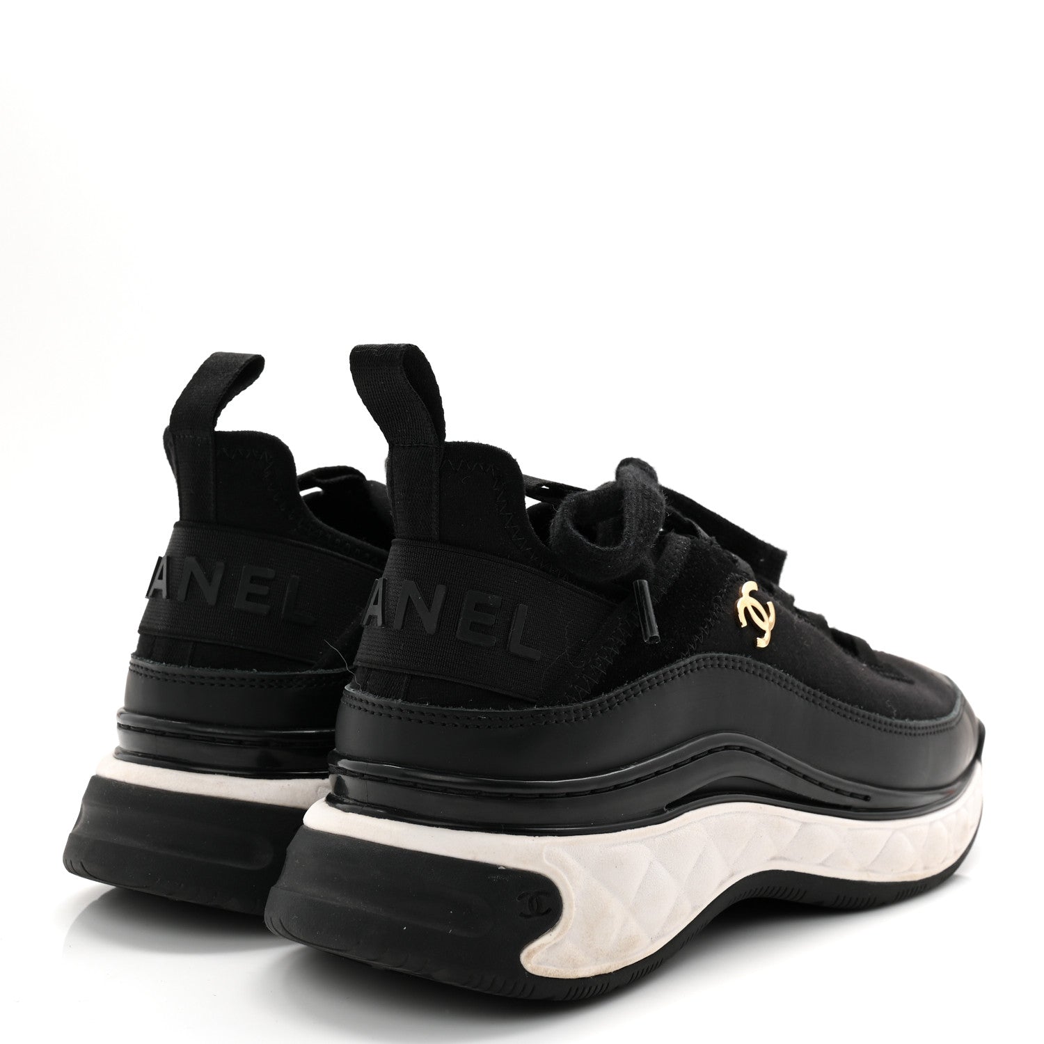 Velvet Calfskin Mixed Fibers CC Sneakers 36.5 Black
