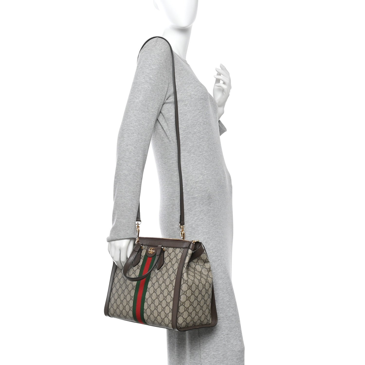 GG Supreme Monogram Web Medium Ophidia Tote Bag Brown