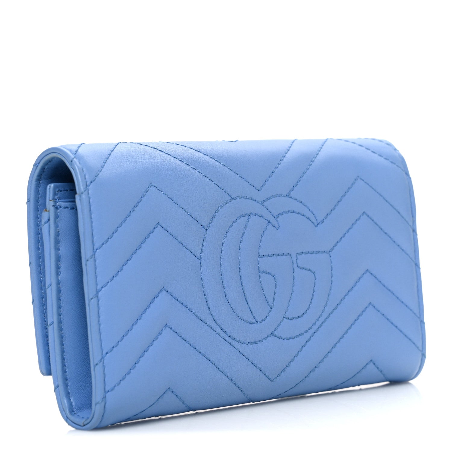 Calfskin Matelasse GG Marmont Continental Wallet Clear Sky Blue