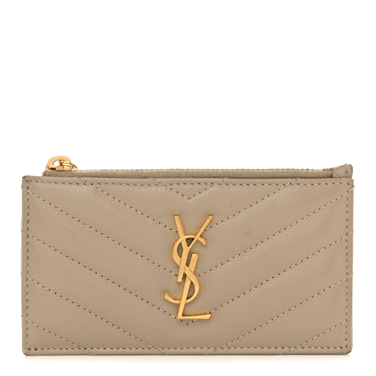 Grain De Poudre Matelasse Chevron Monogram Fragments Zippered Card Case Sea Salt