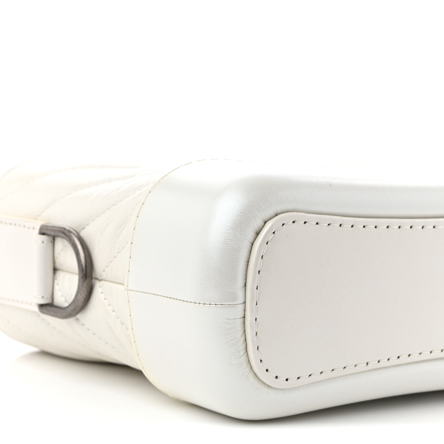Iridescent Aged Calfskin Chevron Quilted Small Gabrielle Hobo White