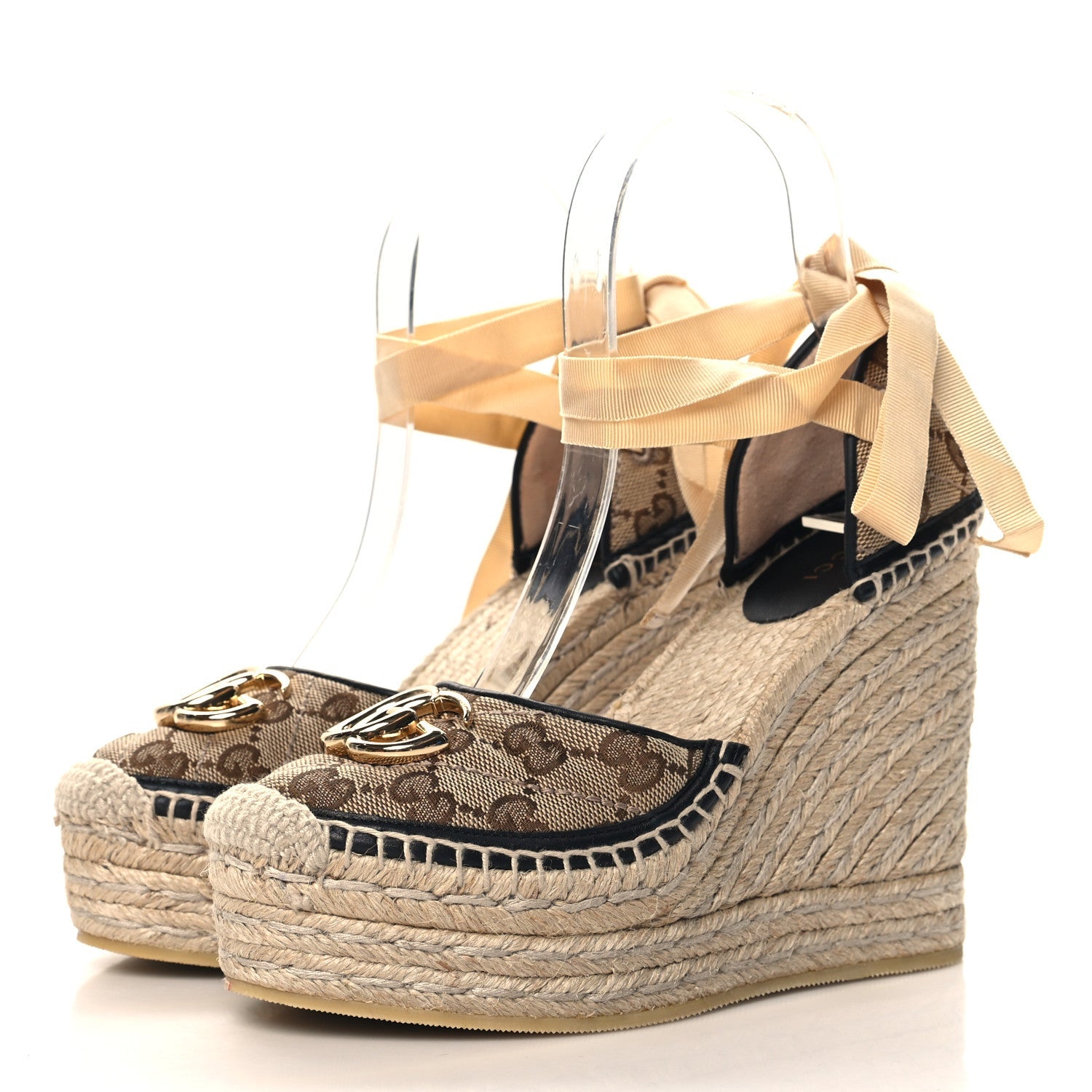 Monogram Matelasse GG Marmont Ankle Wrap Platform 35/120mm Espadrille Wedges 35.5  35.5 Beige Ebony Black Sand Storm