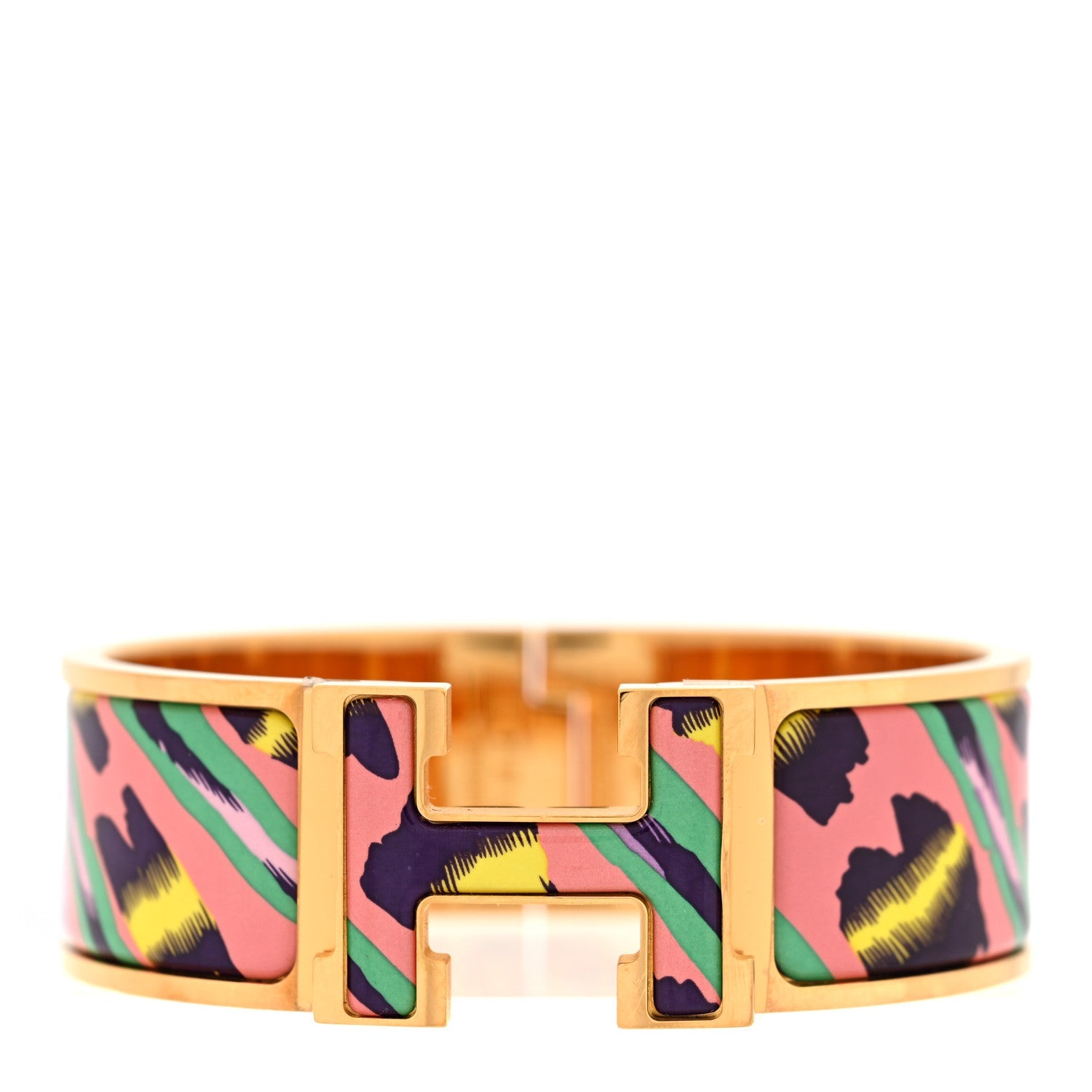 Enamel Printed Wide Le Chat Carre Click Clac H Bracelet PM Tropique