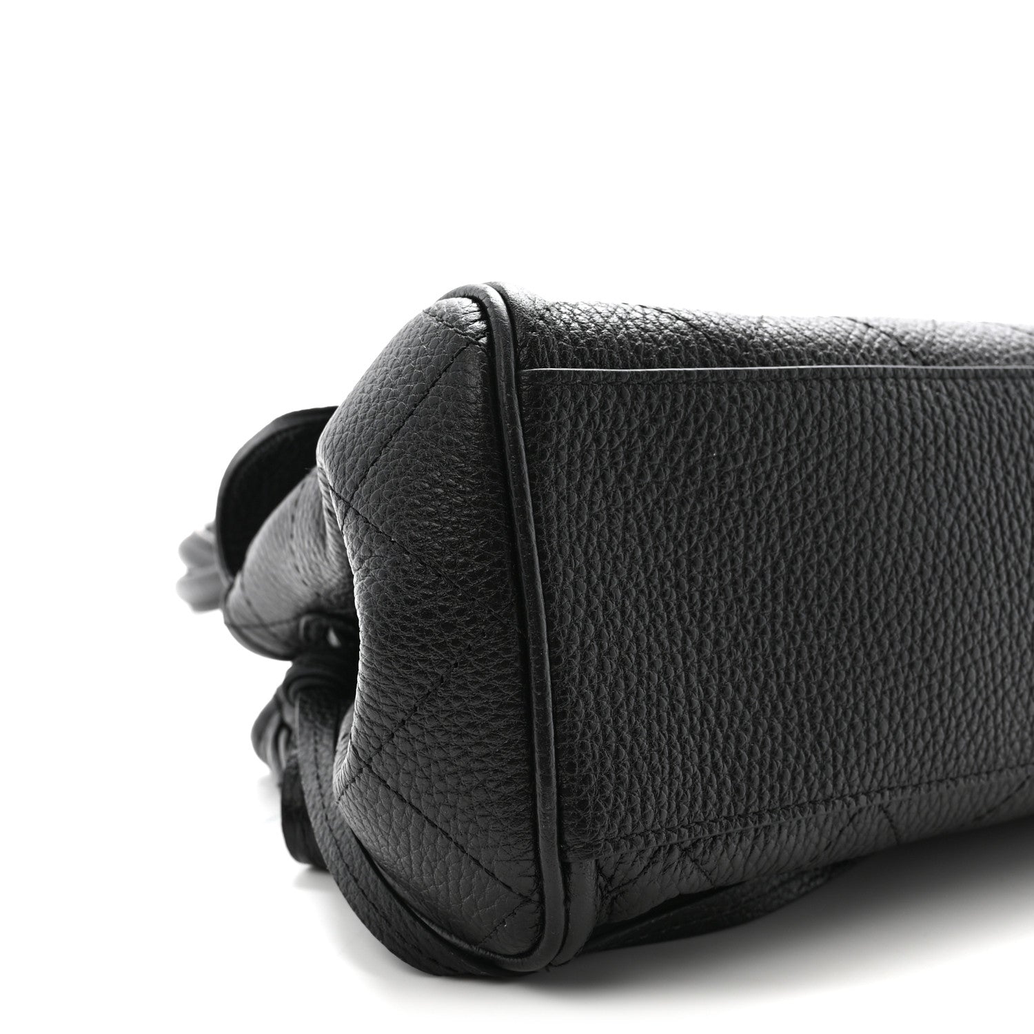 Grained Calfskin Stitched Urban Essentials Small Shopping Bag Black