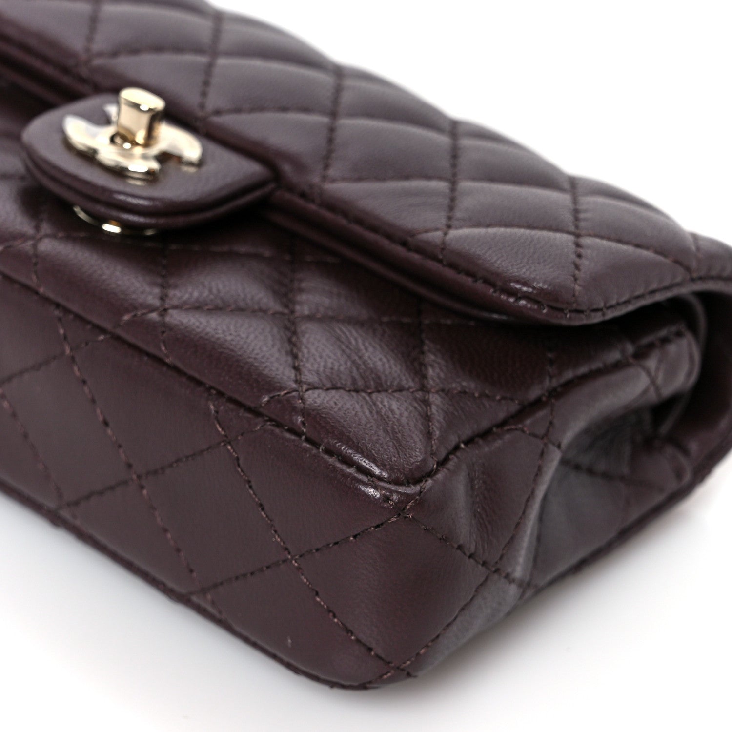 Lambskin Quilted Mini Flap Bag Charm With Hook Dark Brown