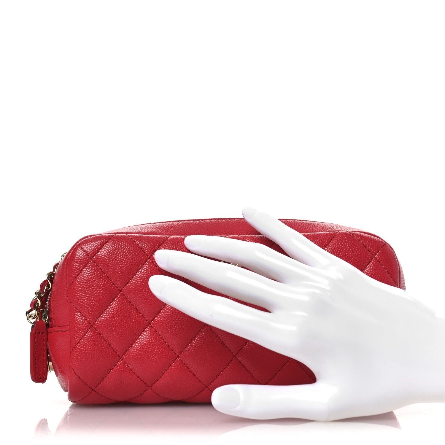 Caviar Quilted Toiletry Case With Chain Dark Pink